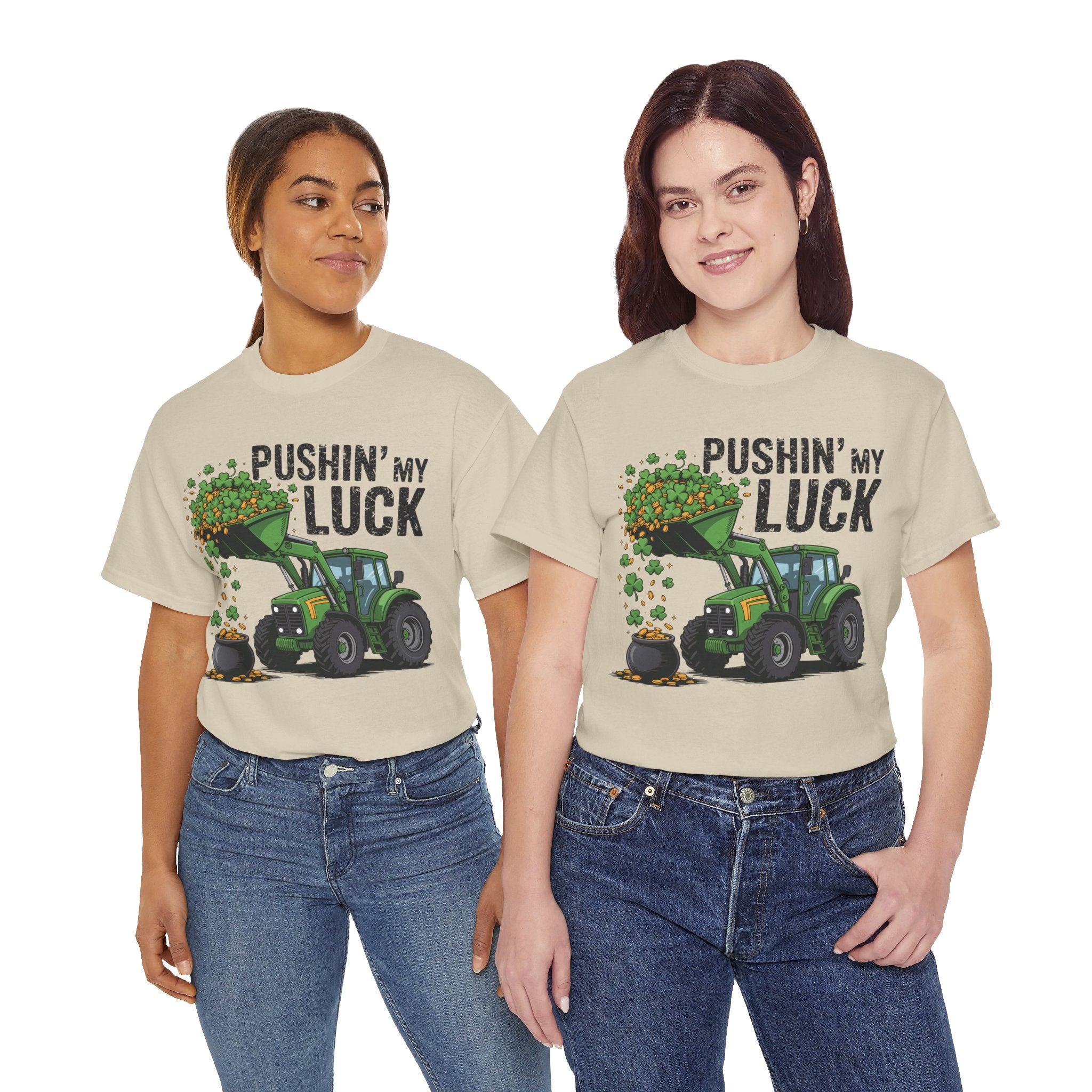 Pushin' My Luck Shamrock Tractor Tee — St. Patrick's Day Unisex Cotton T-Shirt