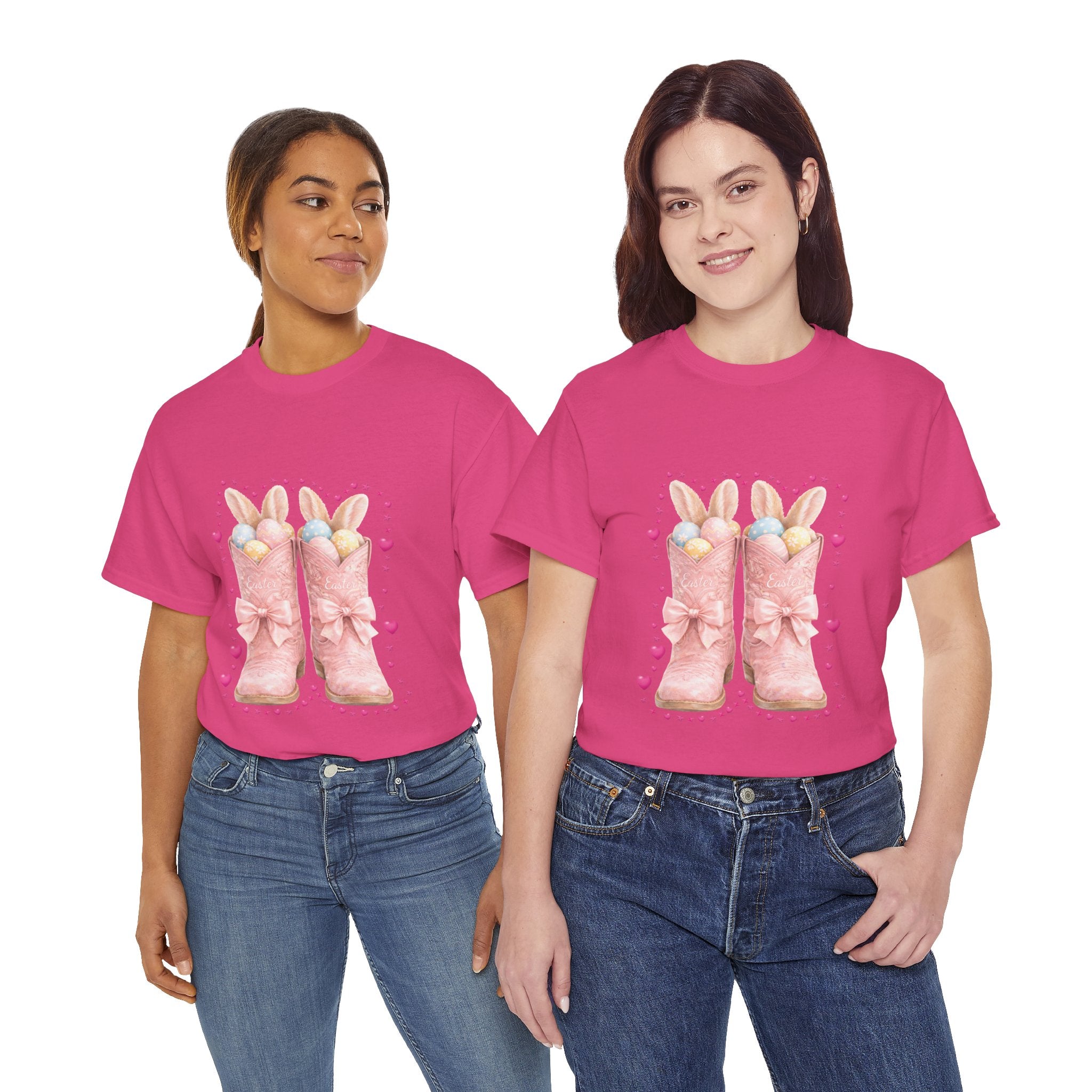 Easter Pink Western Boots Tee — Pastel Bunny Eggs & Bows Unisex Cotton Tee