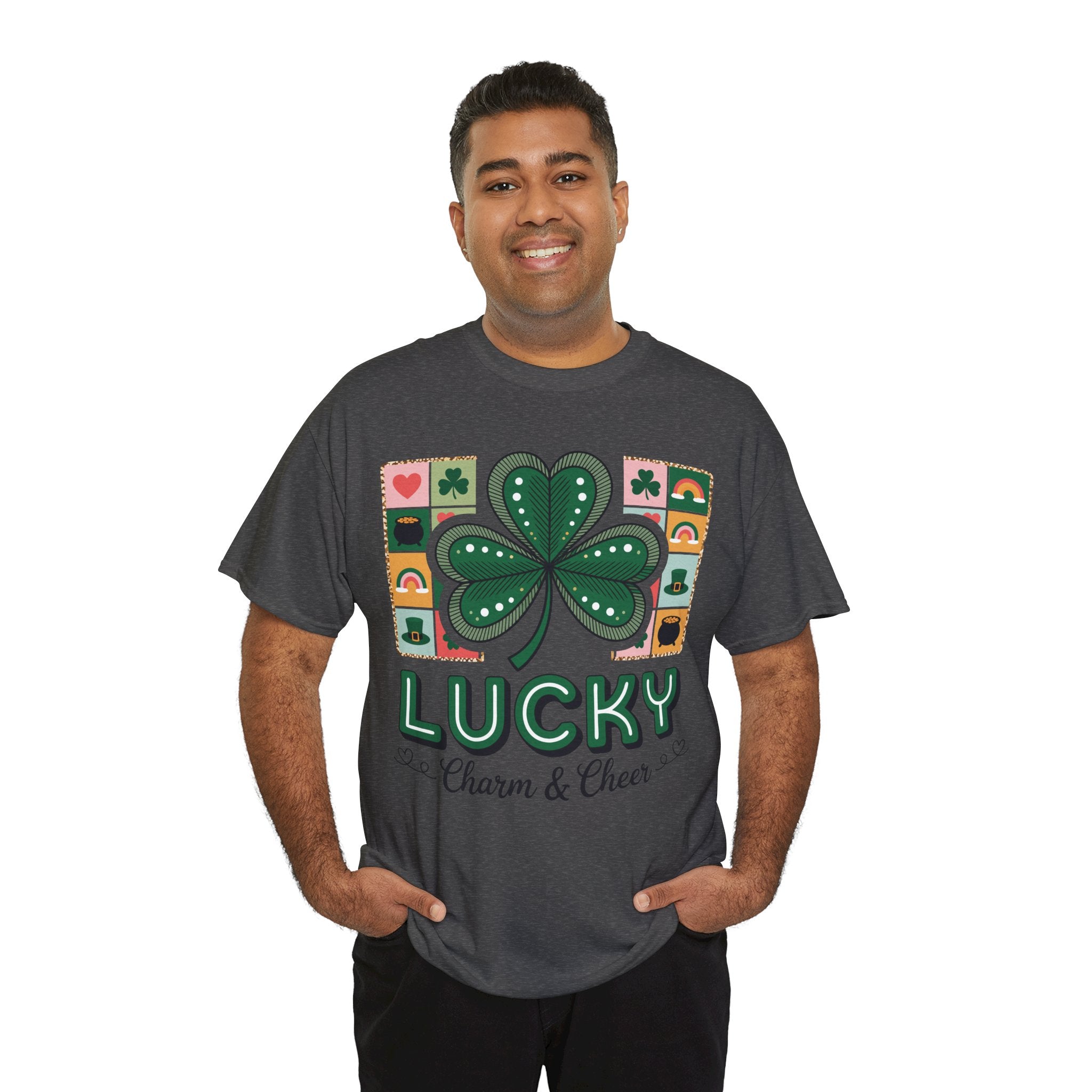 Lucky Charm & Cheer Clover Tee — Patchwork St. Patrick’s Day Unisex Cotton T-Shirt