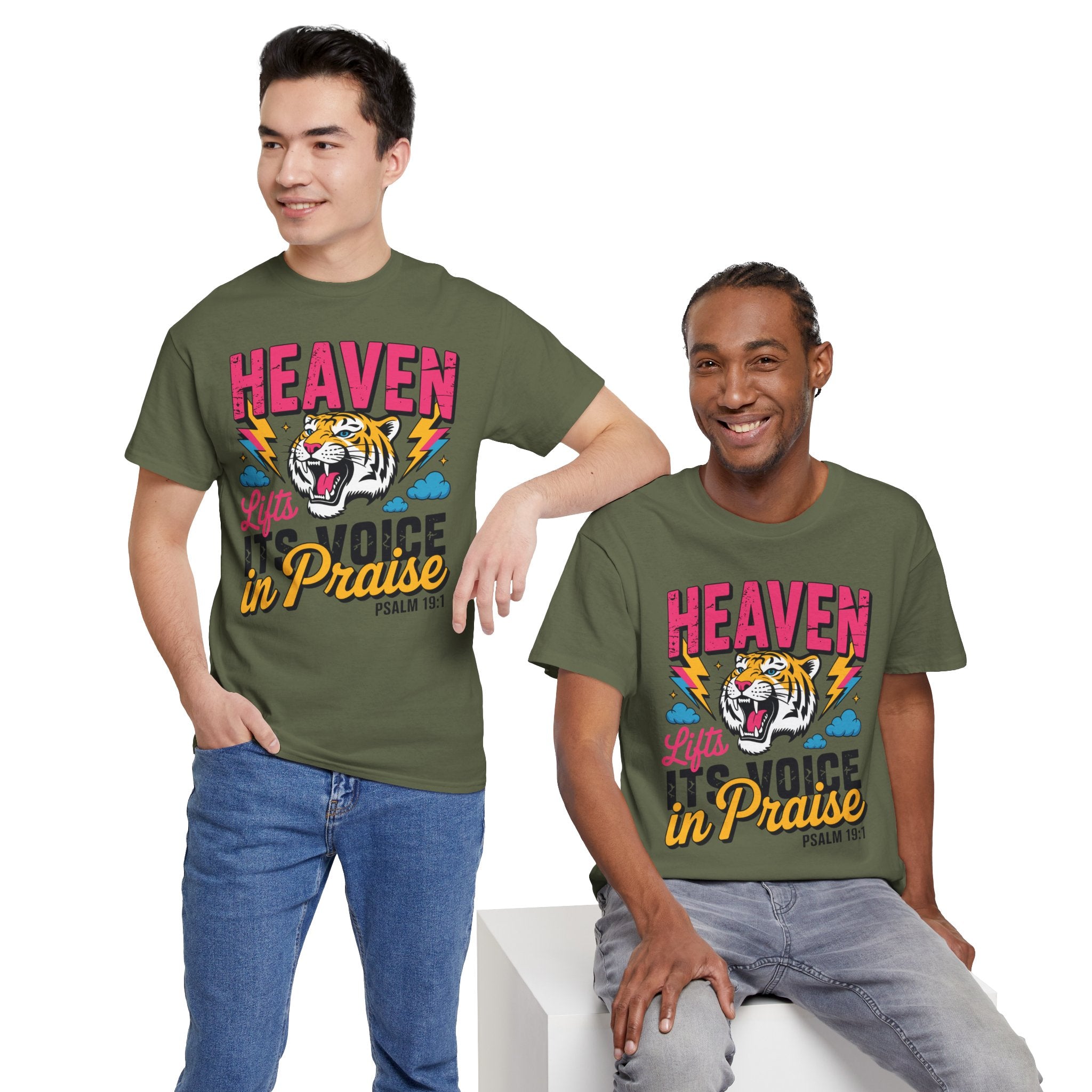Psalm 19:1 Tiger Praise T-Shirt — Bold Christian Roaring Tiger Graphic.Unisex Cotton Tee