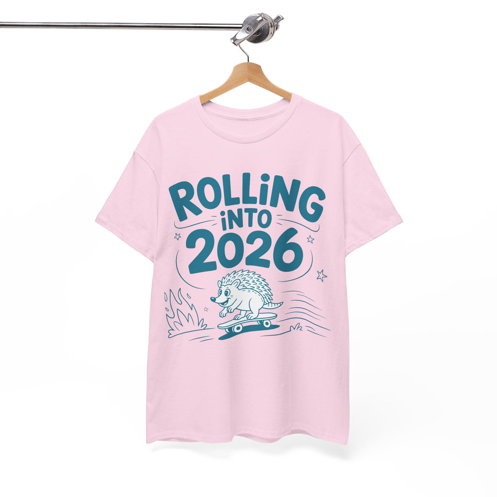 Rolling Into 2026 Hedgehog Skateboard Unisex Cotton Tee
