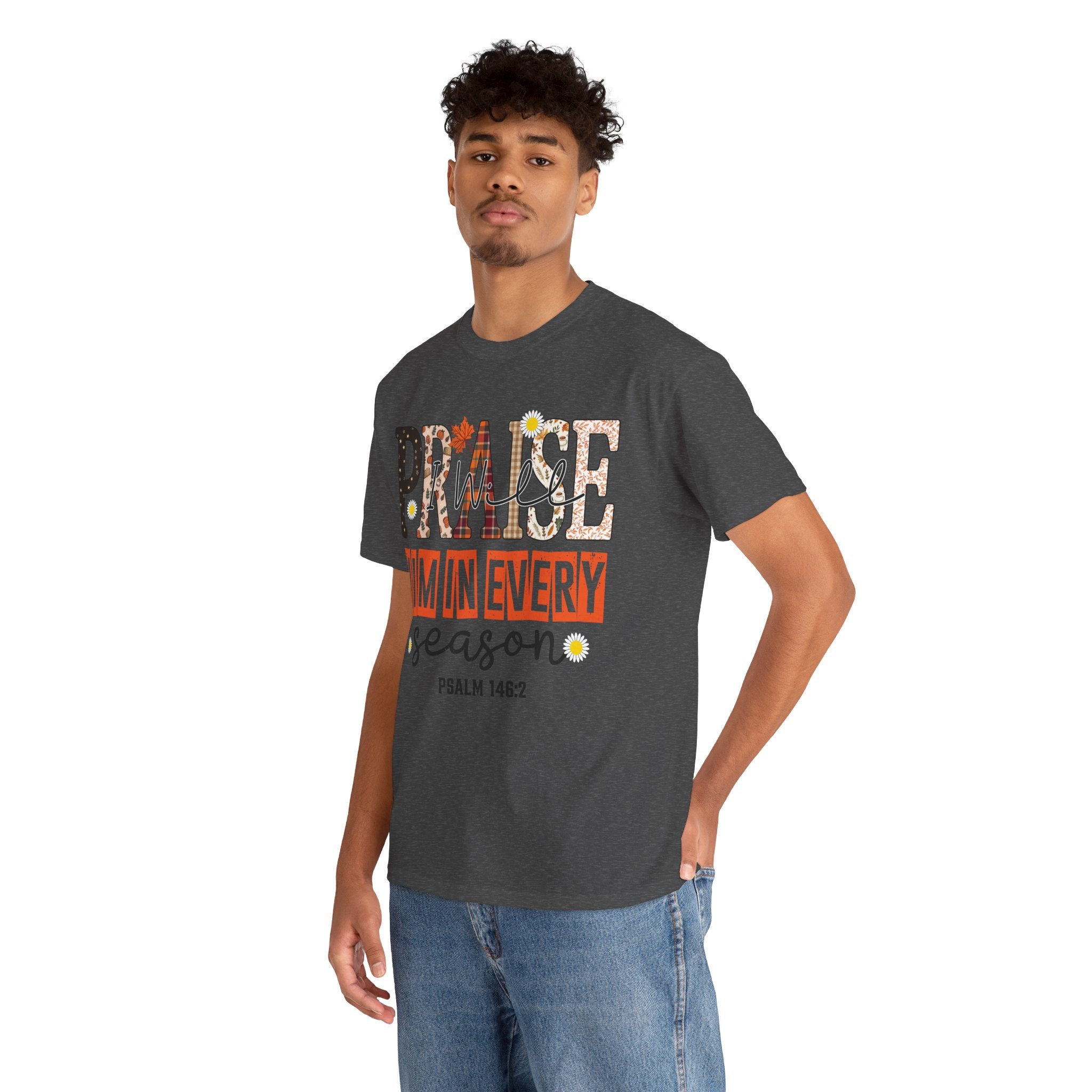 Praise Him In Every Tee — Fall Daisies & Leaf Floral Graphic Unisex Cotton T-Shirt