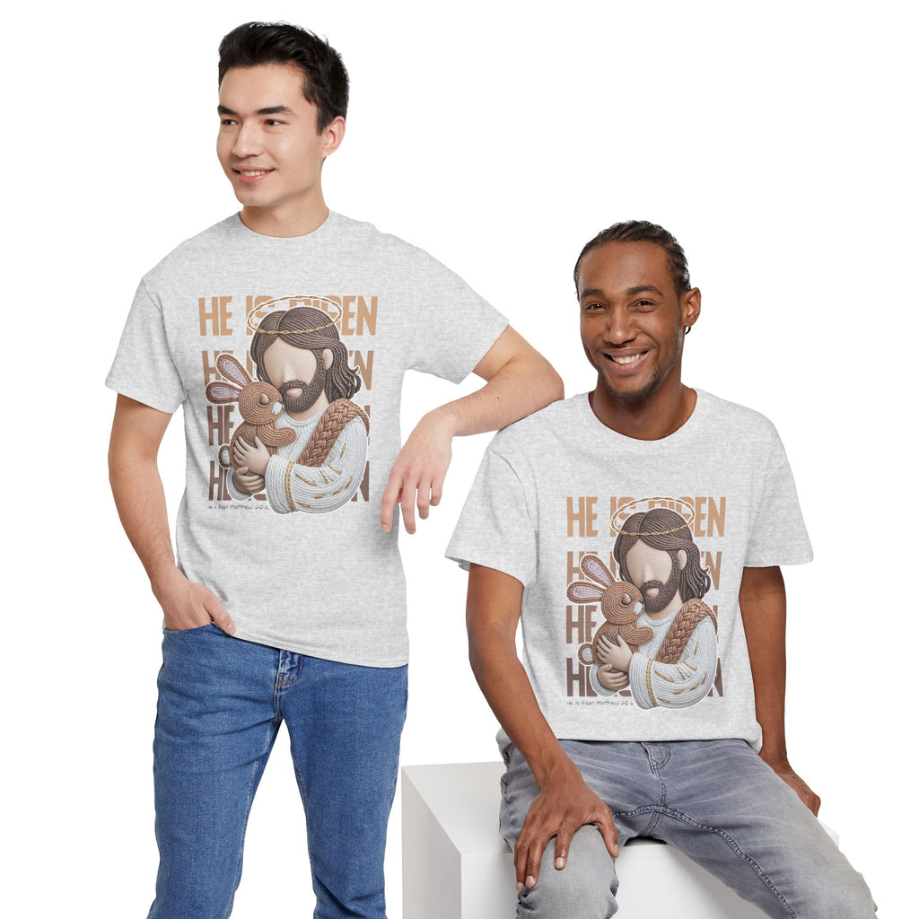 He Is Risen Matthew 28:6 Jesus With Lamb Unisex Cotton T-Shirt