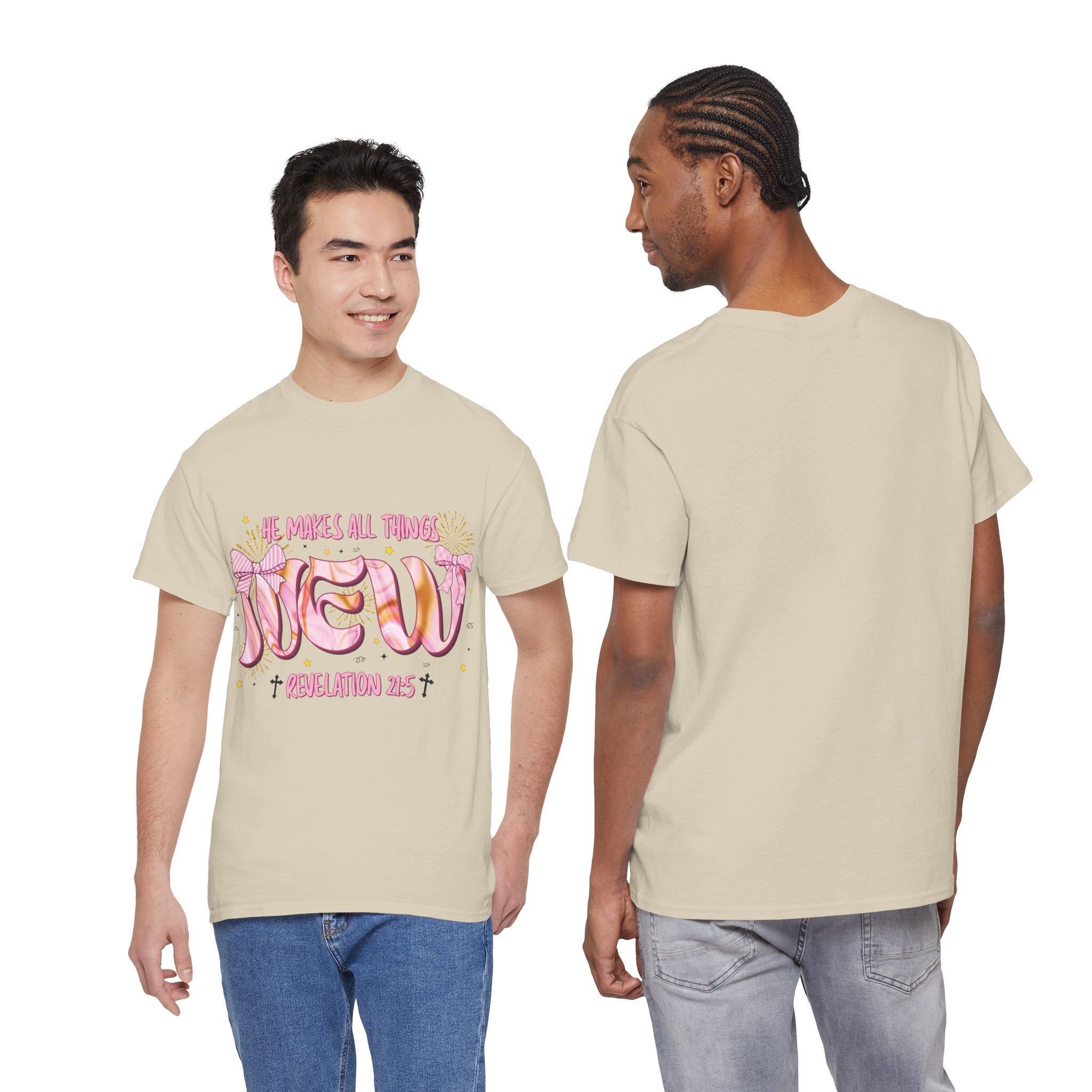 Christian Marble Tee — “He Makes All Things New” (Revelation 21:5)... Unisex Cotton Tee