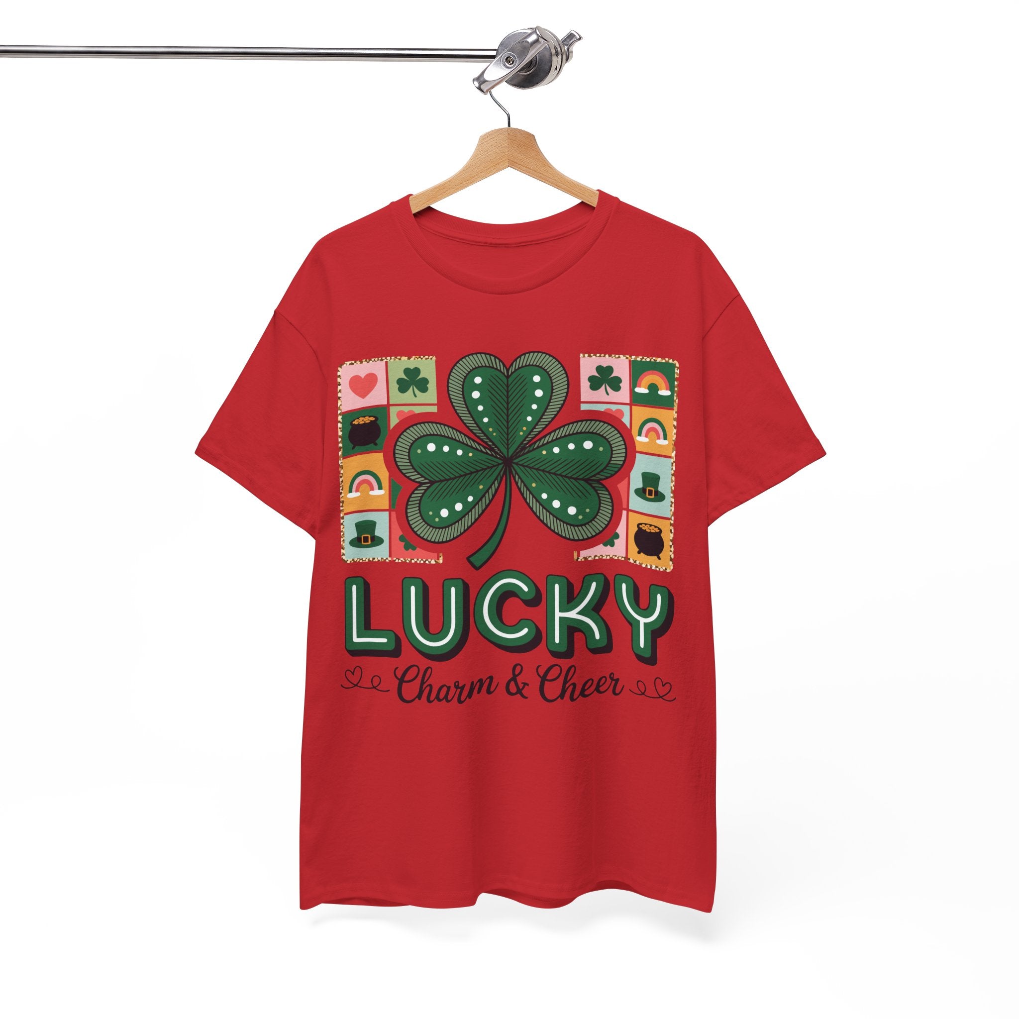 Lucky Charm & Cheer Clover Tee — Patchwork St. Patrick’s Day Unisex Cotton T-Shirt