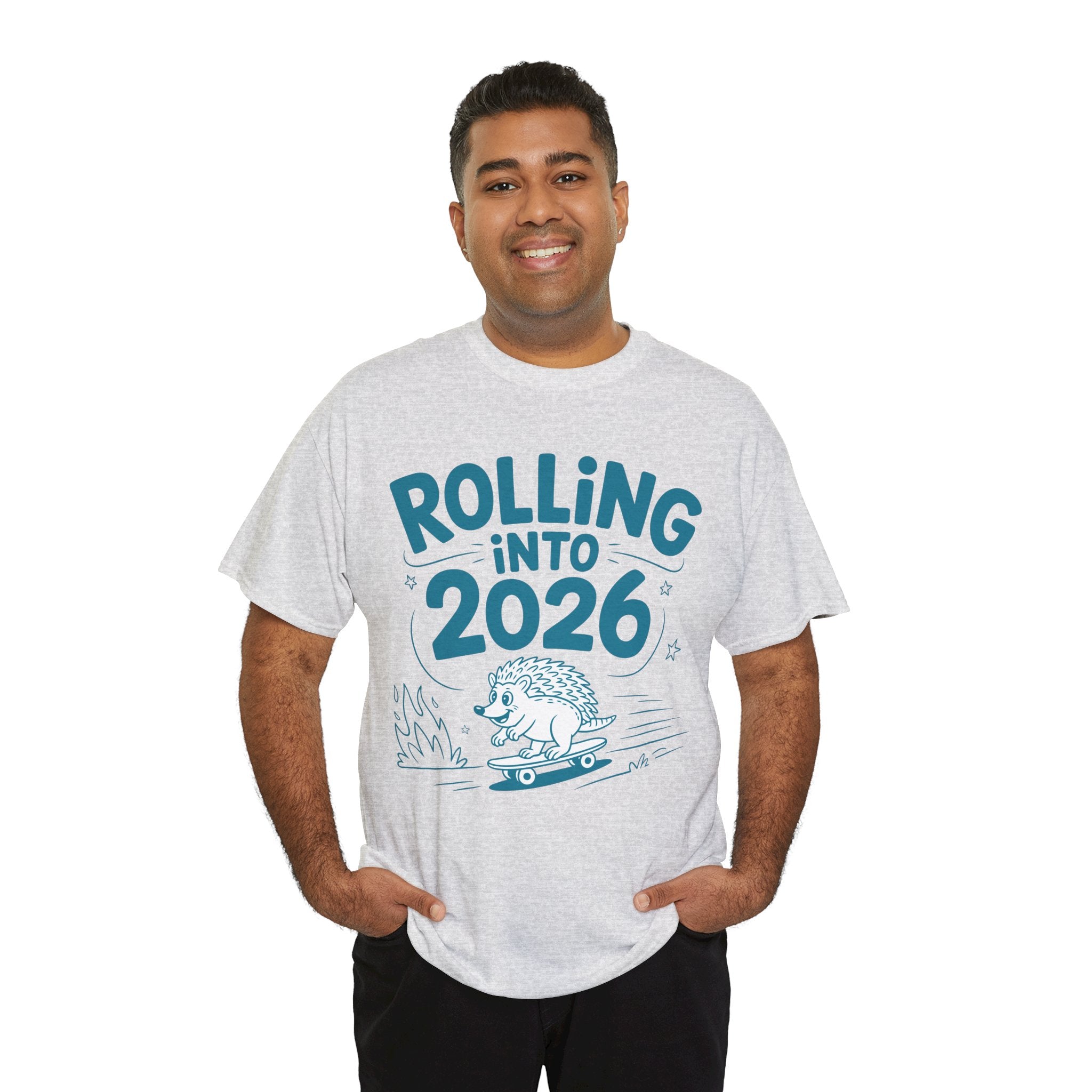 Rolling Into 2026 Hedgehog Skateboard Unisex Cotton Tee