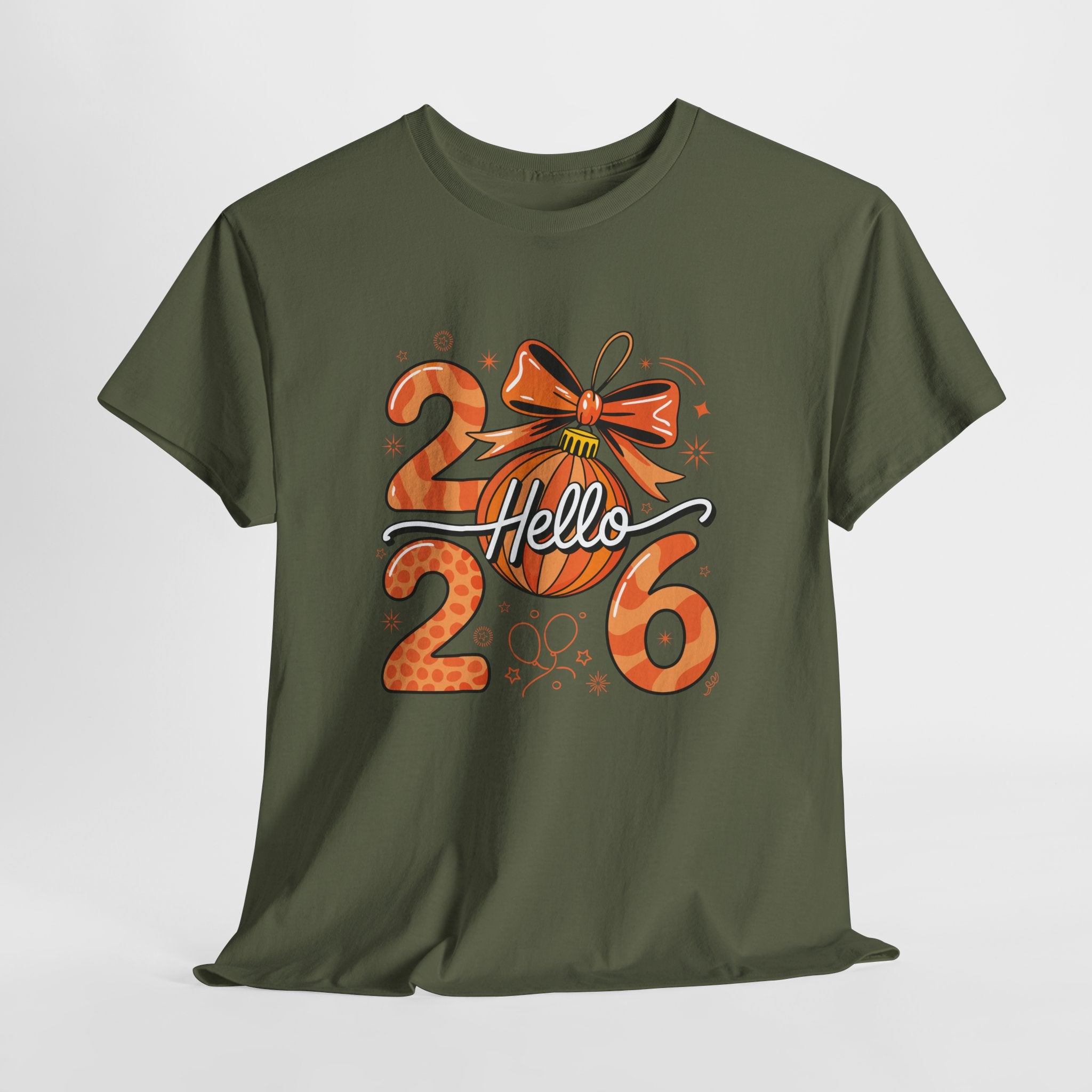 Hello 2026 Christmas Ornament Tee — Festive Orange Holiday Unisex Cotton T-Shirt