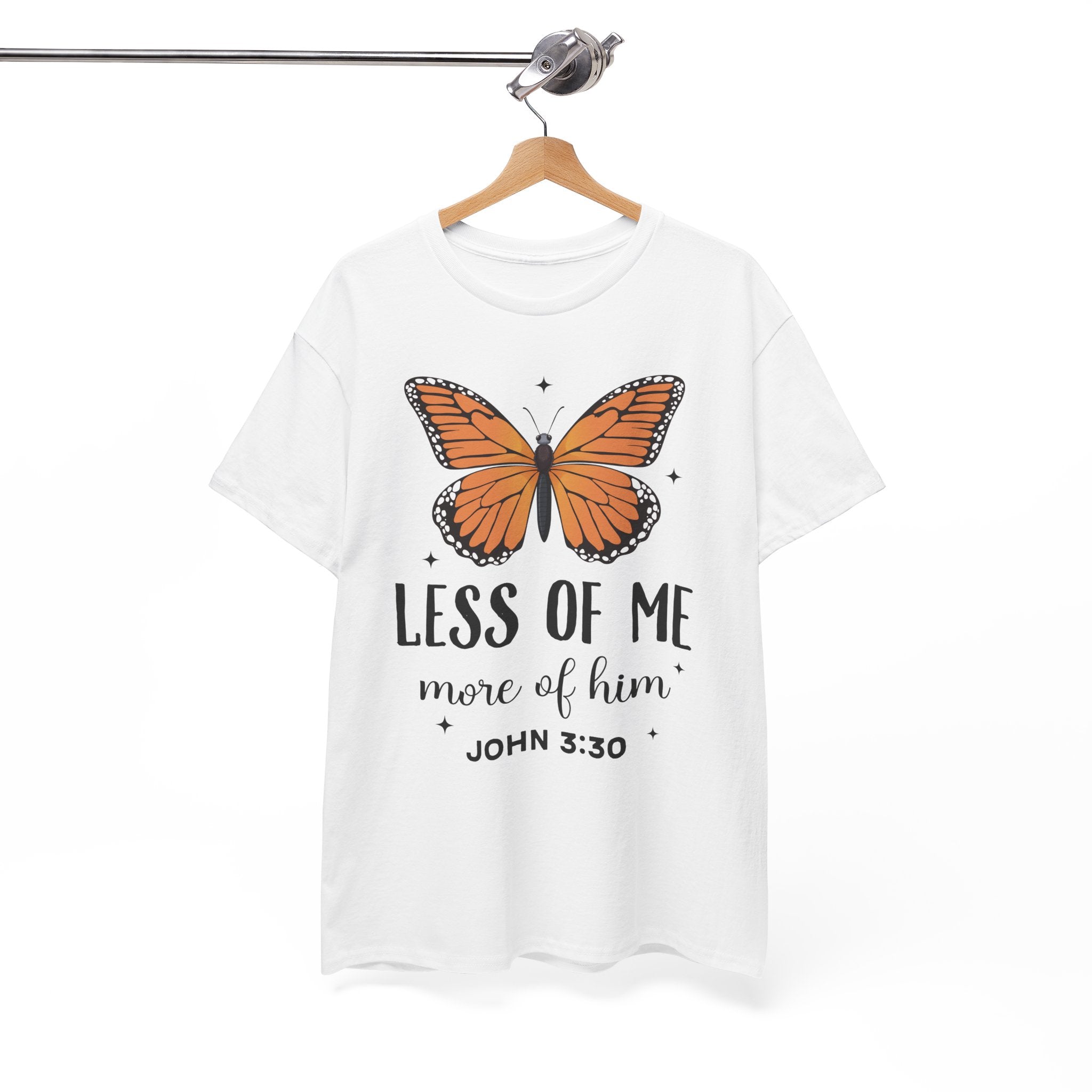 Monarch Butterfly Tee — "Less of Me, More of Him" Christian Unisex cotton T‑Shirt
