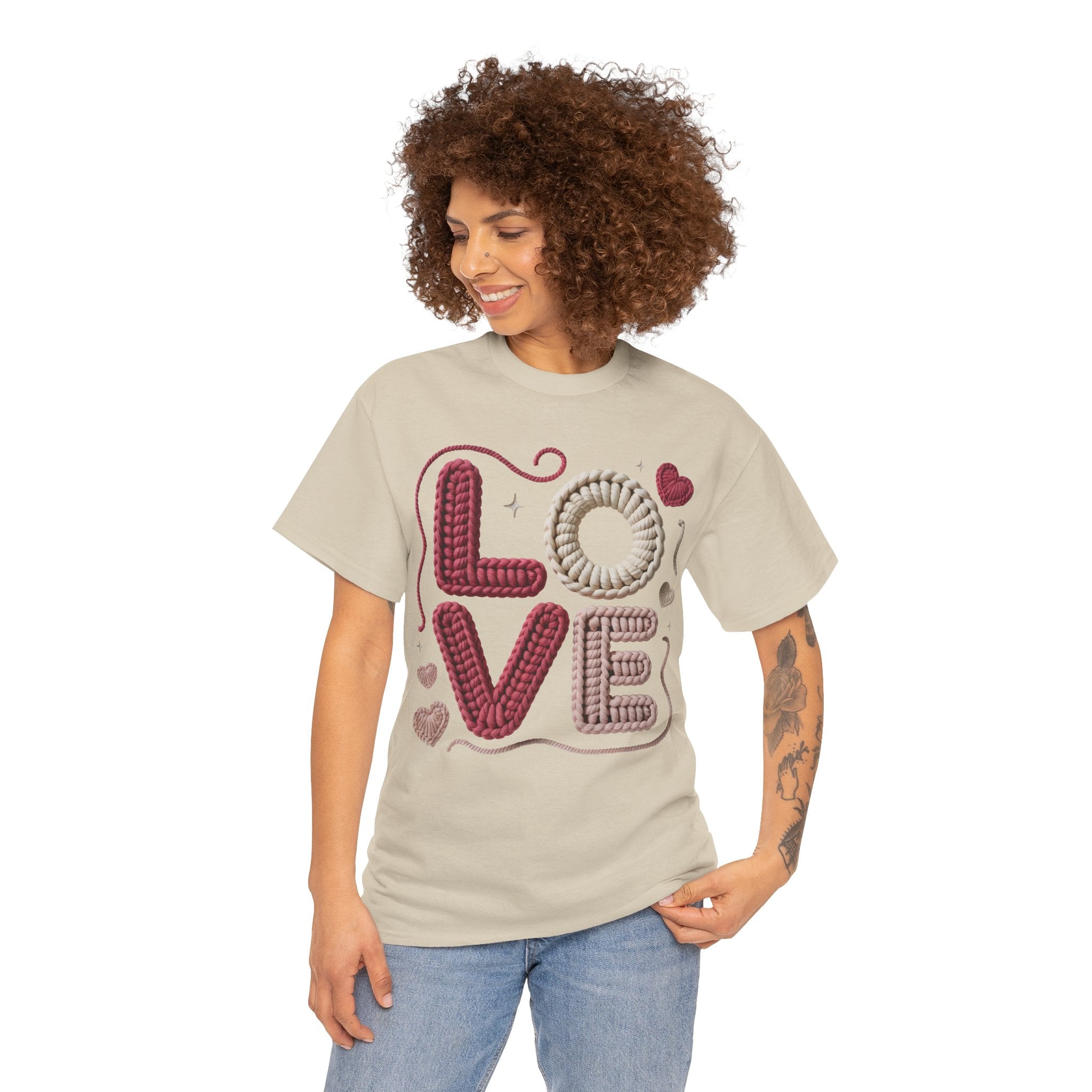 LOVE Faux Yarn Heart Unisex Cotton Tee