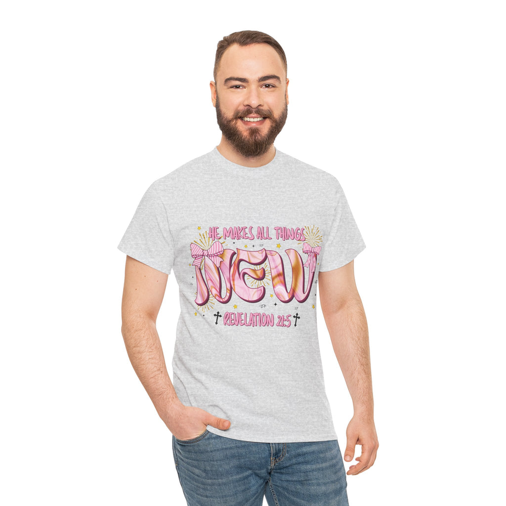 Christian Marble Tee — “He Makes All Things New” (Revelation 21:5)... Unisex Cotton Tee