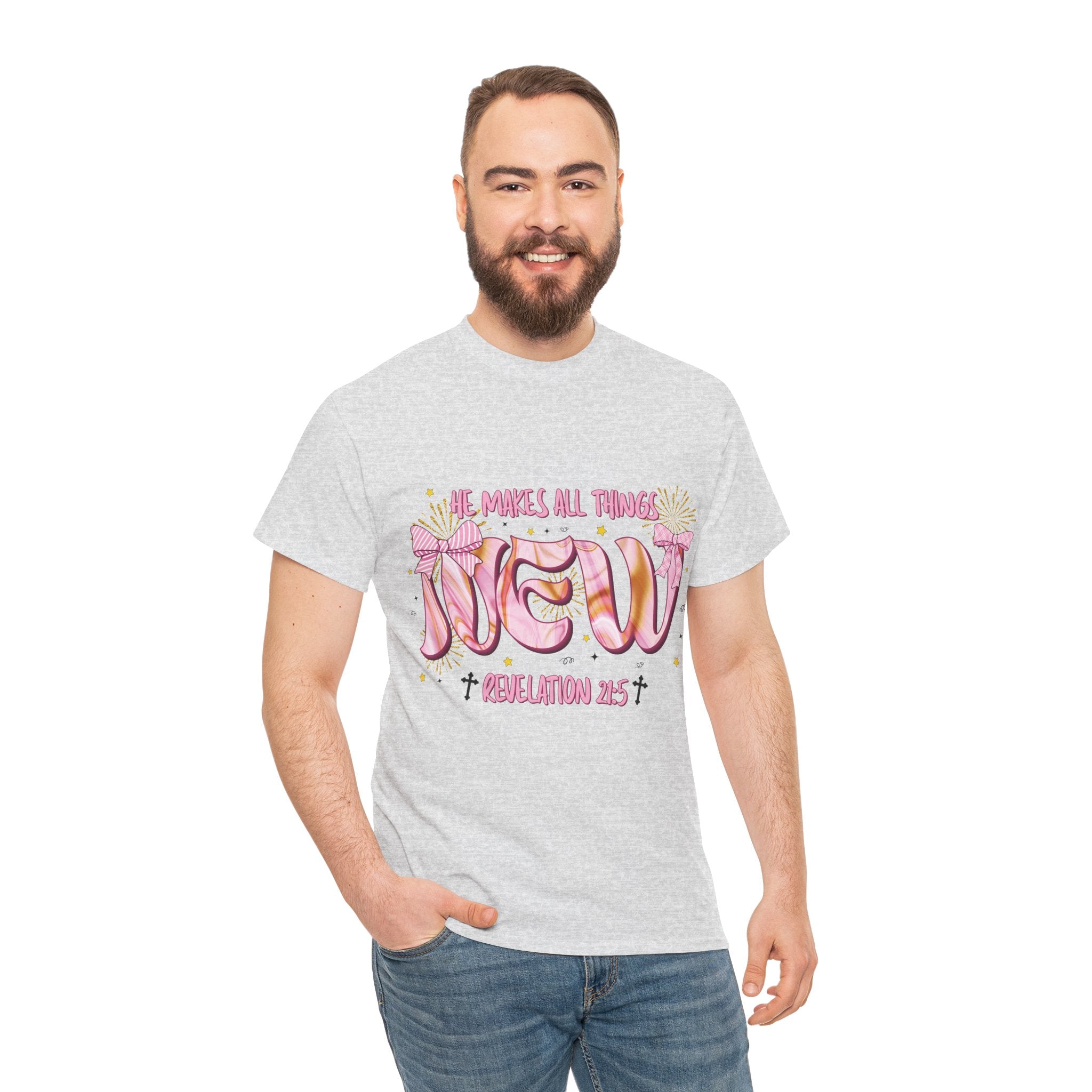 Christian Marble Tee — “He Makes All Things New” (Revelation 21:5)... Unisex Cotton Tee