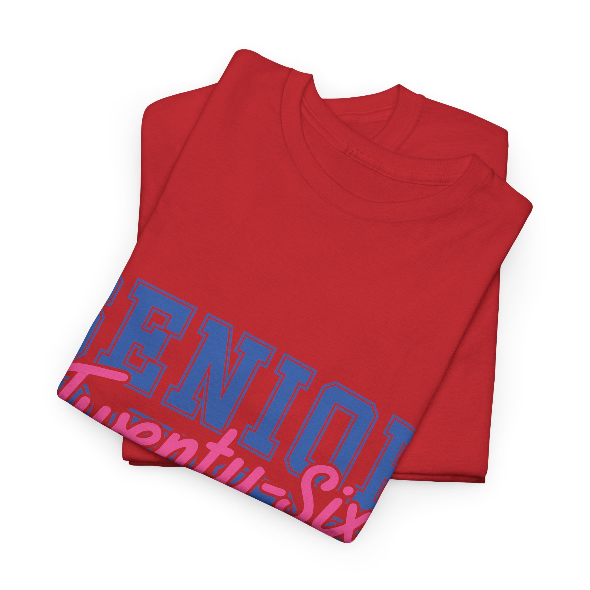 Senior 2026 Tee — Pink Varsity Block with Blue Script Overlay Unisex Cotton Tee