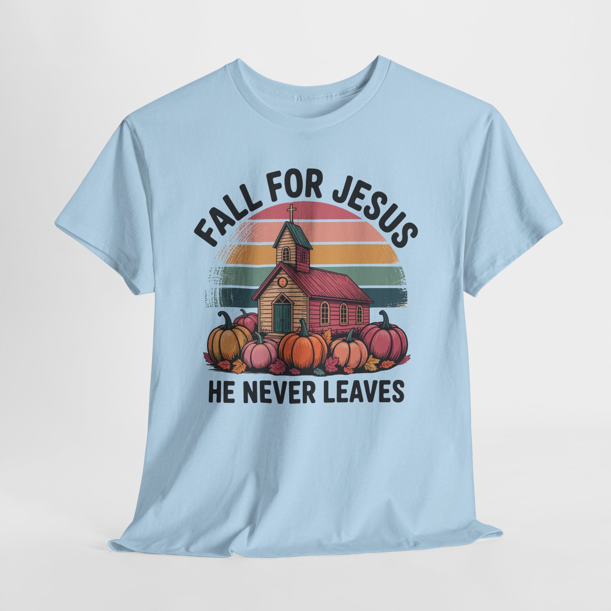 Jesus Leopard Print Fall T-Shirt — Pumpkins, Leaves & Floral Faith Unisex Cotton Tee
