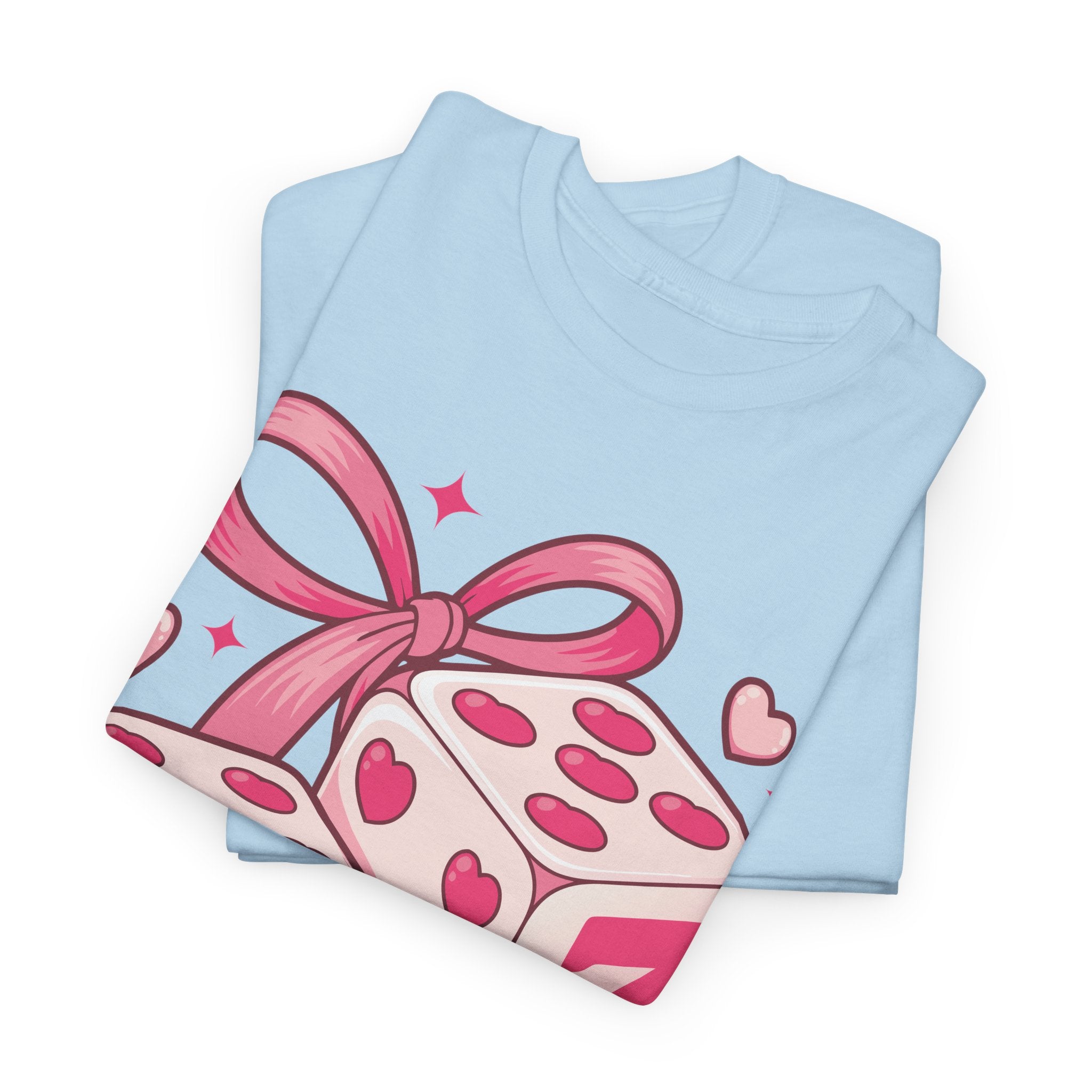 Lucky Love Dice T-Shirt — Pink Heart Dice with Bow..Unisex Cotton Tee