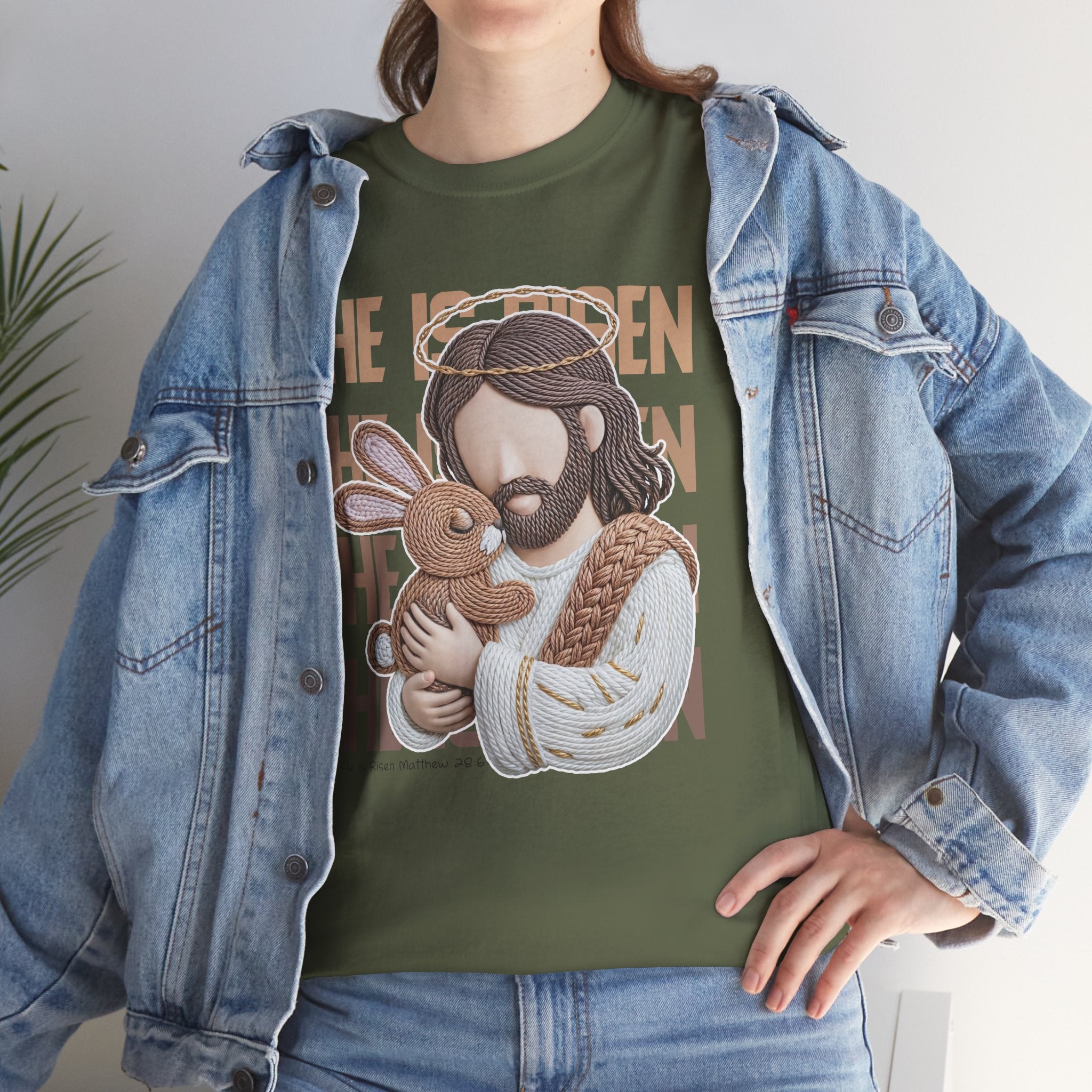 He Is Risen Matthew 28:6 Jesus With Lamb Unisex Cotton T-Shirt