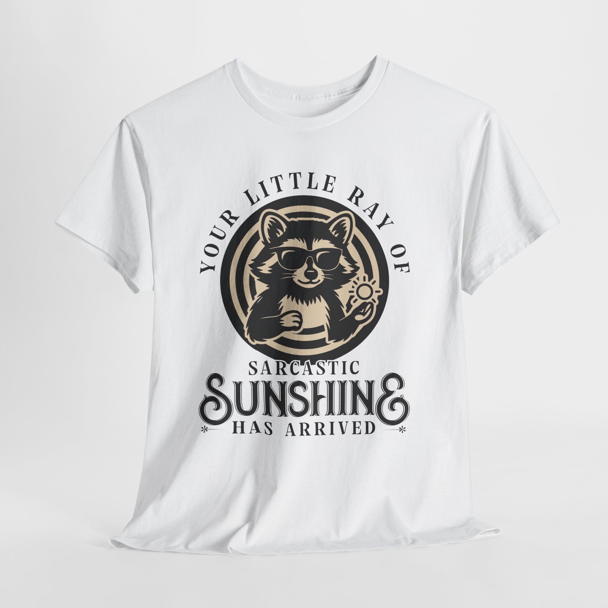 Cool Raccoon Sunglasses T-Shirt — Raccoon Holding Sun Graphic Unisex Cotton Tee