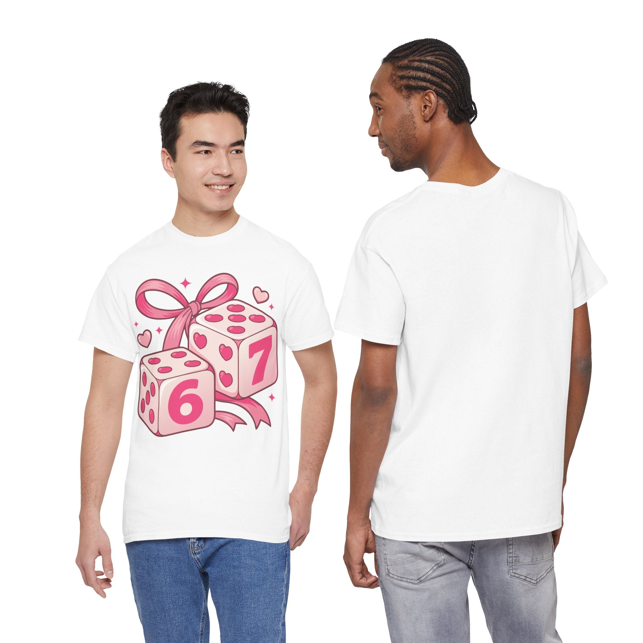Lucky Love Dice T-Shirt — Pink Heart Dice with Bow..Unisex Cotton Tee