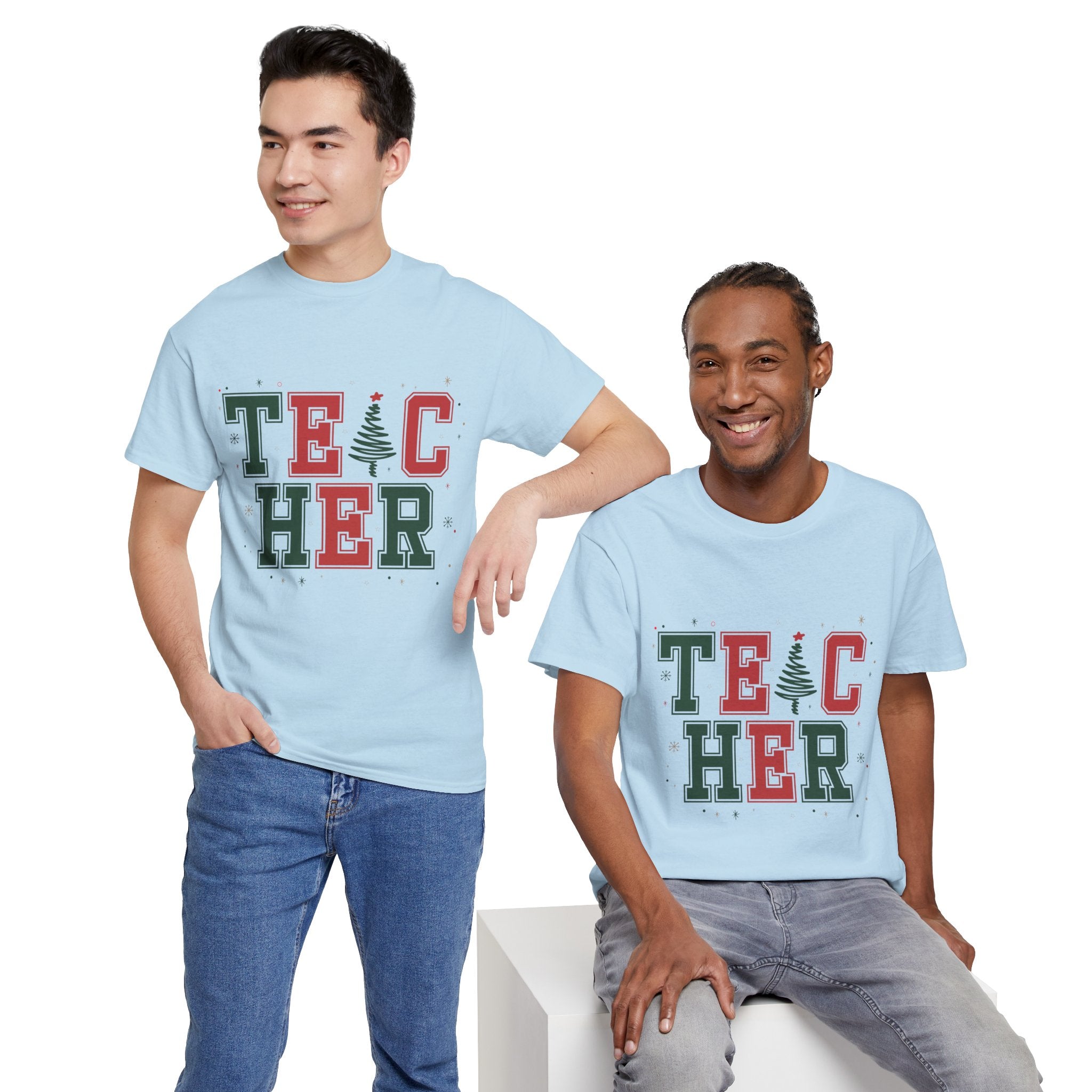 Teacher Christmas Varsity T-Shirt — Red & Green Holiday Unisex Cotton Tee