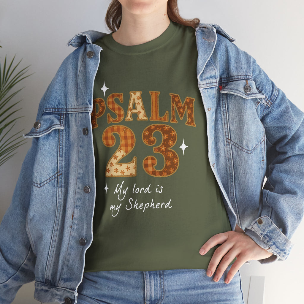 Psalm 23 Floral Tee — “My Lord Is My Shepherd” Stitched-Text Unisex Cotton Tee