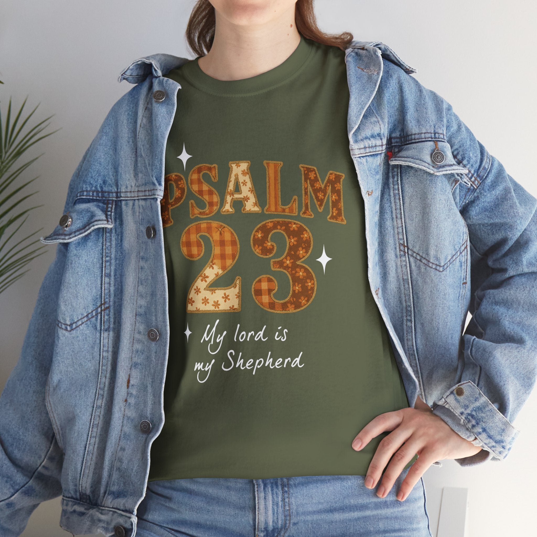 Psalm 23 Floral Tee — “My Lord Is My Shepherd” Stitched-Text Unisex Cotton Tee