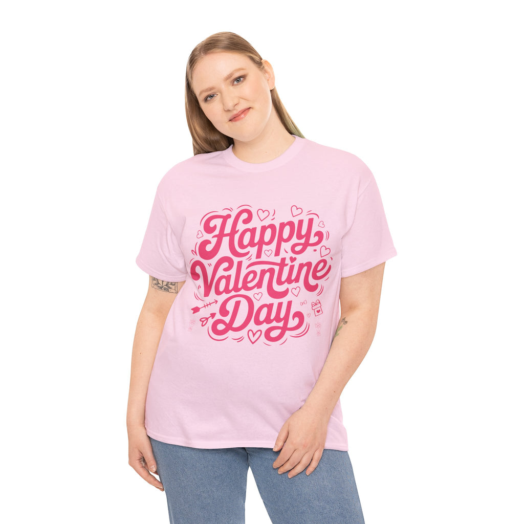 Happy Valentine Day Tee — Pink Heart & Love Icons Valentine's Unisex Cotton Shirt