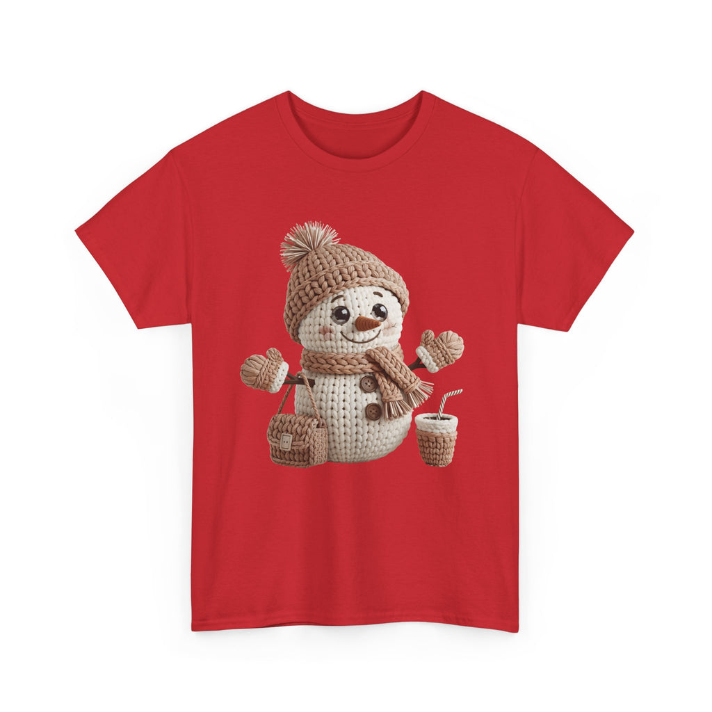Snowman Knit‑Style Graphic Tee — Cute Faux‑Yarn Snowman with Hat, Scarf & Mittens.Unisex Cotton Tee