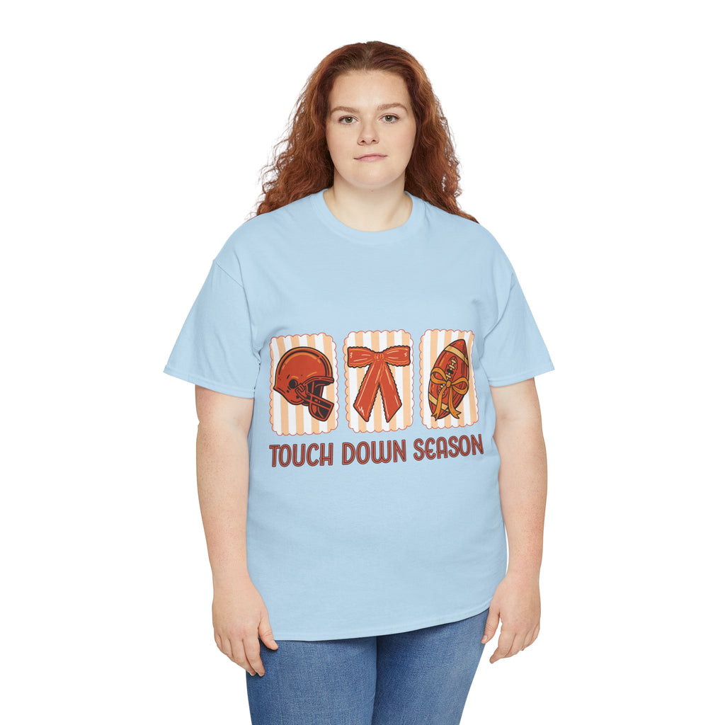Touch Down Season Football Tee — Striped Fall Helmet & Bow Design Unisex Cotton Tee