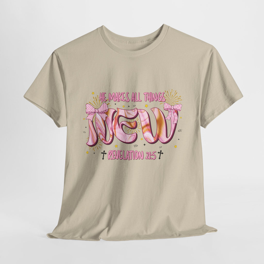 Christian Marble Tee — “He Makes All Things New” (Revelation 21:5)... Unisex Cotton Tee