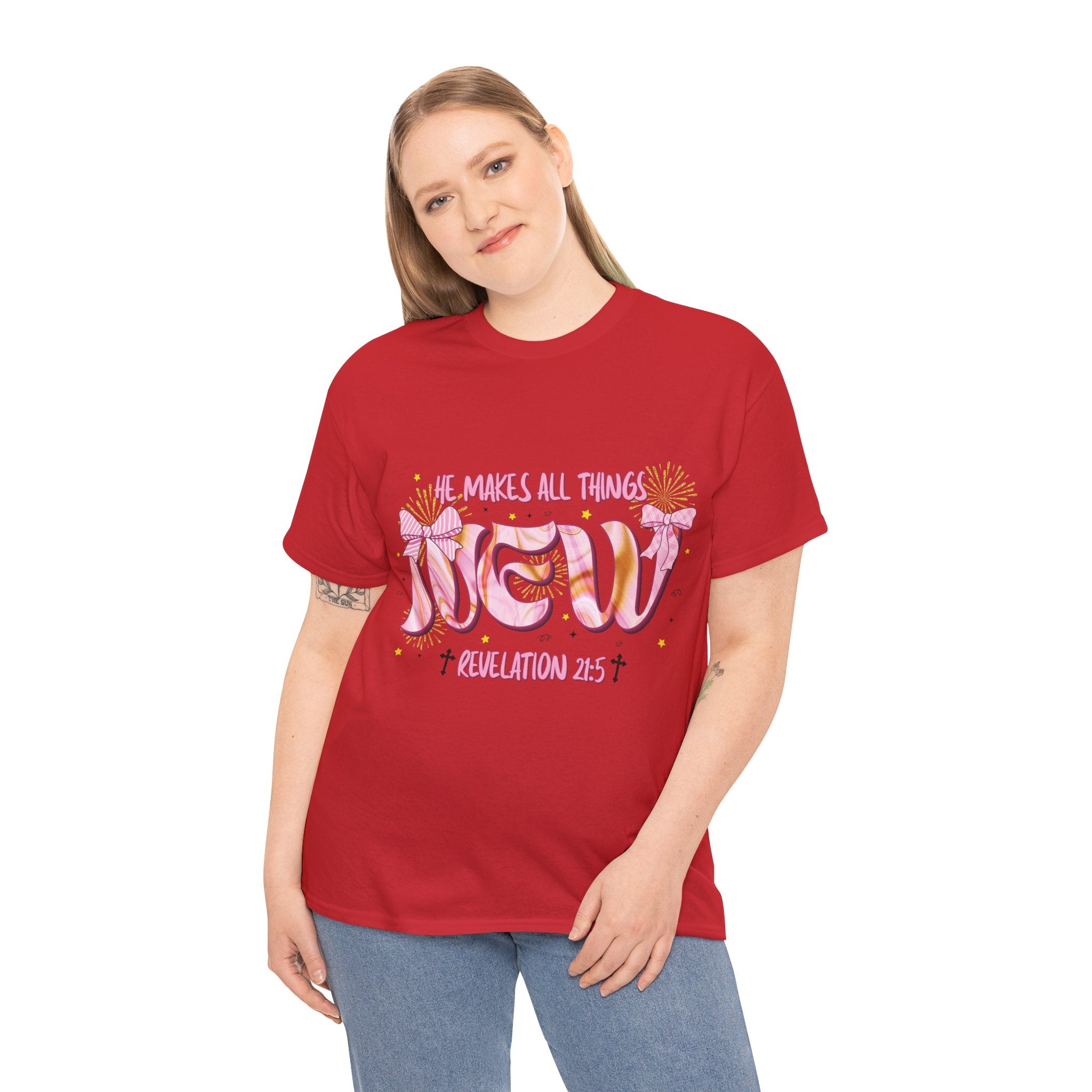Christian Marble Tee — “He Makes All Things New” (Revelation 21:5)... Unisex Cotton Tee