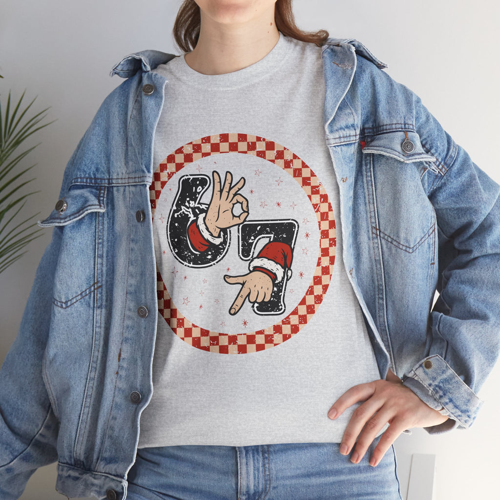 Retro Christmas Tee — Santa '67' & 'Y'all' Red Checkered Graphic.Unisex Cotton Tee