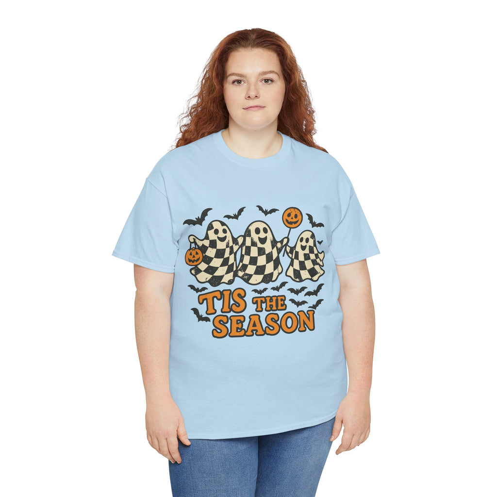 Halloween Ghosts Checker Pattern Unisex Cotton Tee