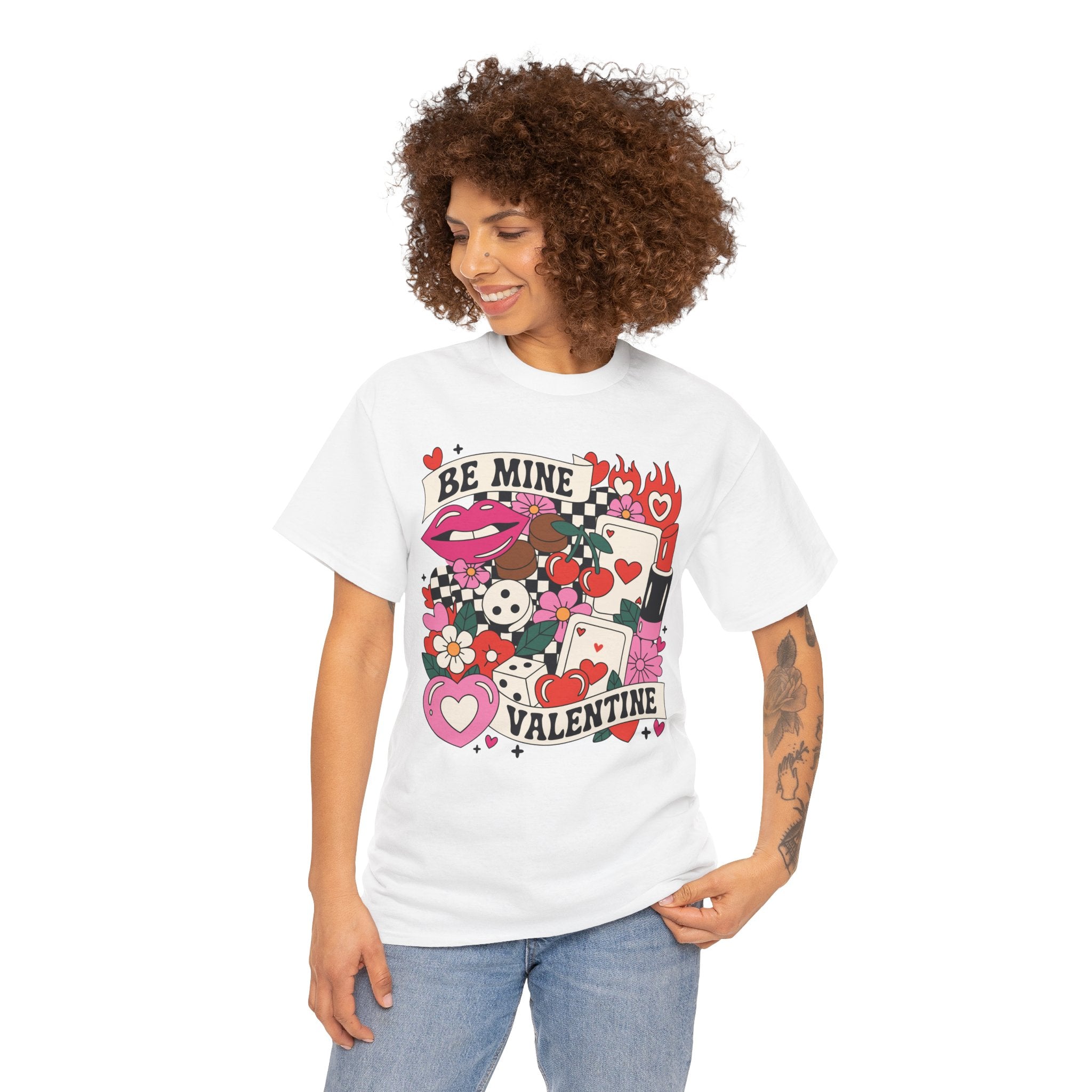 Be Mine Valentine Pop-Art Tee — Lips, Cherries & Retro Valentine Collage...Unisex Cotton Tee