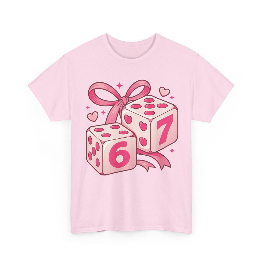 Lucky Love Dice T-Shirt — Pink Heart Dice with Bow..Unisex Cotton Tee