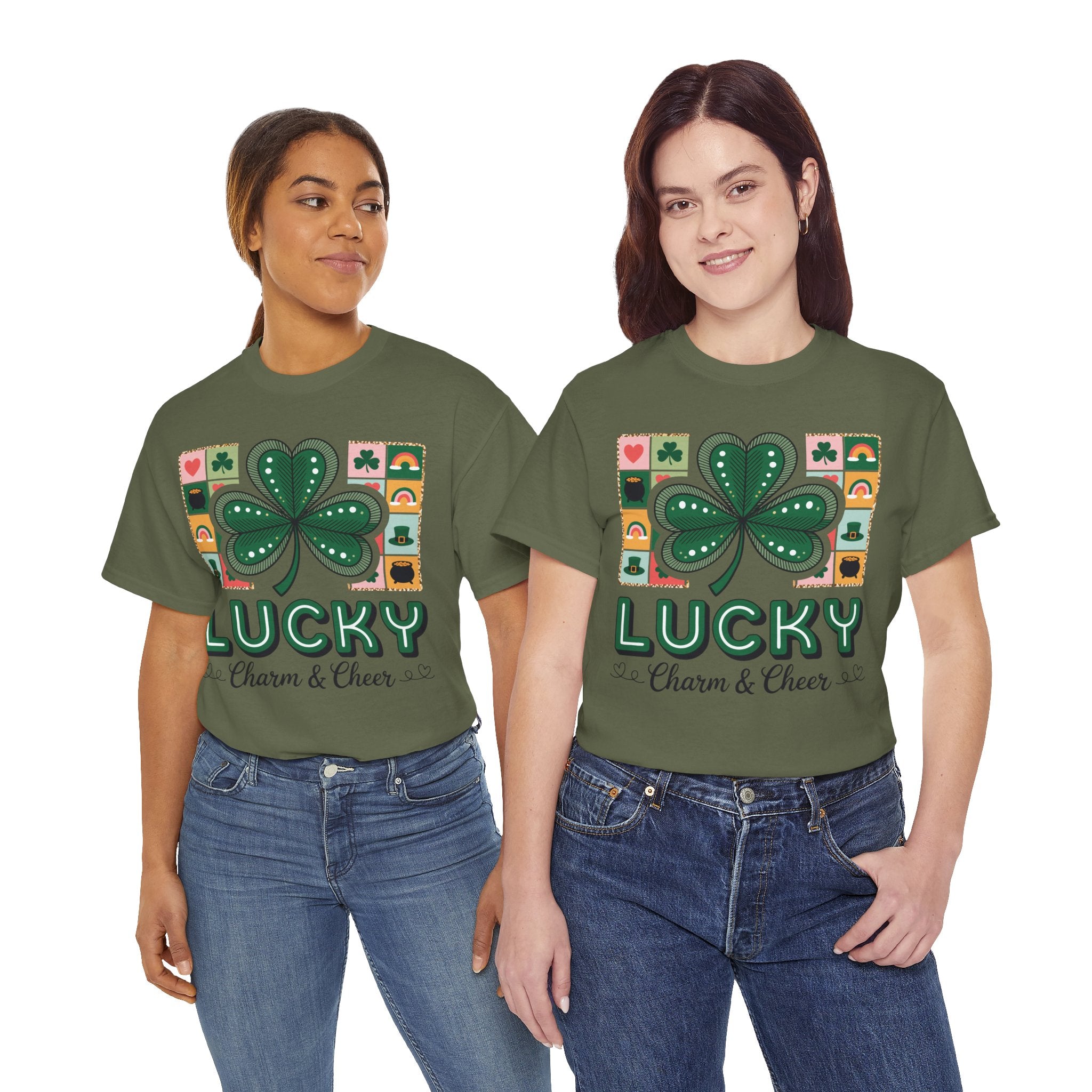 Lucky Charm & Cheer Clover Tee — Patchwork St. Patrick’s Day Unisex Cotton T-Shirt