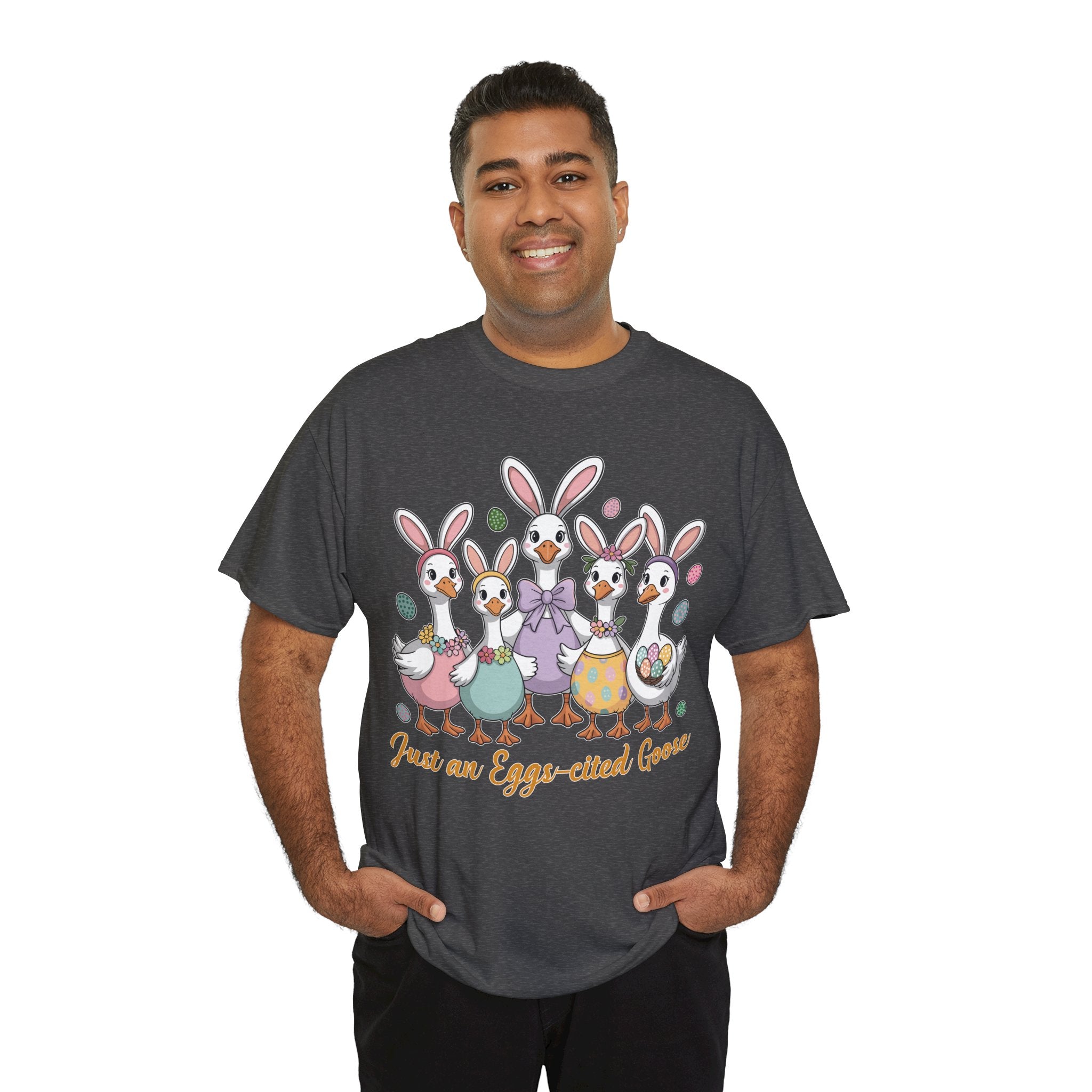 Just an Eggs-cited Goose Easter Tee — Funny Geese in Bunny Ears Unisex Cotton Tee