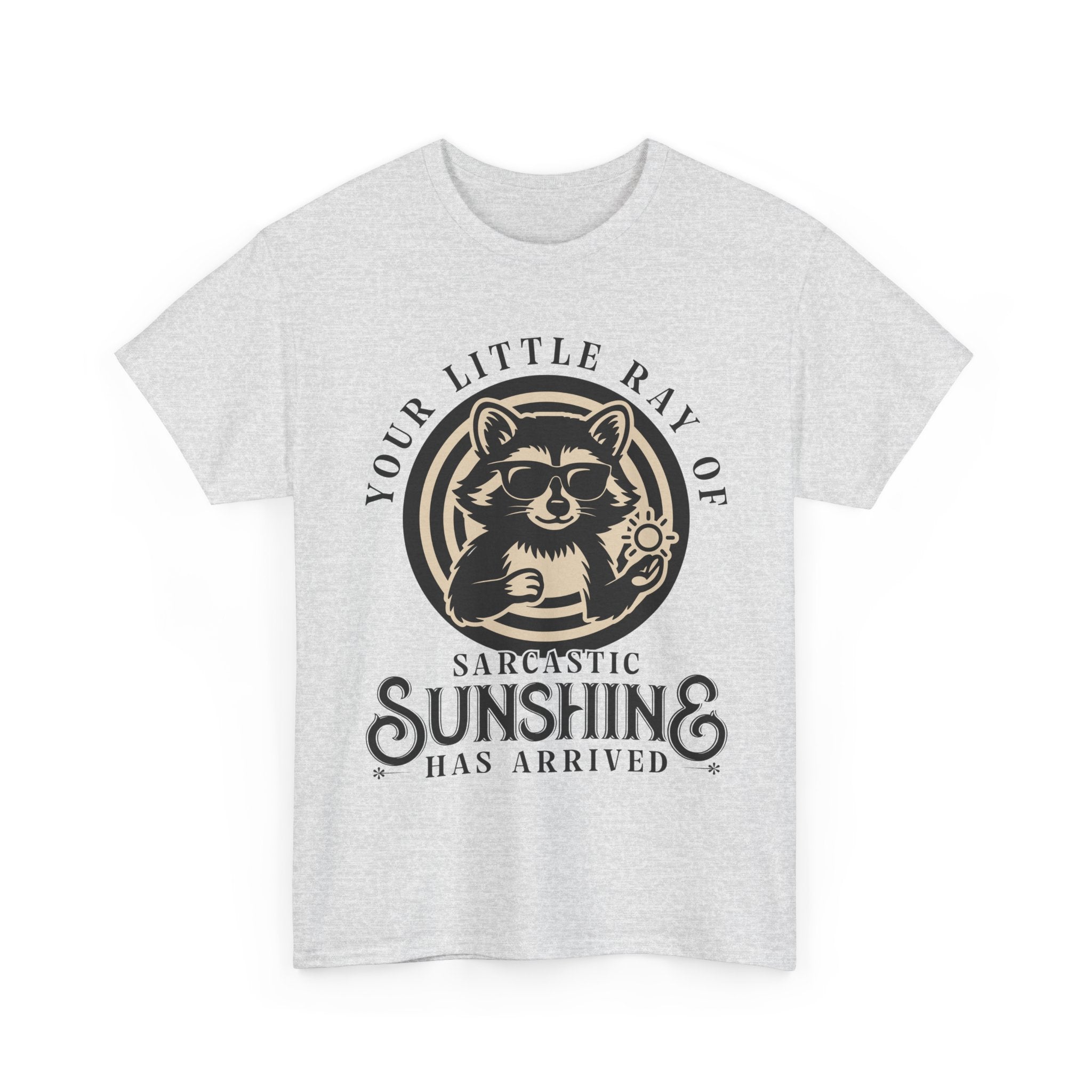 Cool Raccoon Sunglasses T-Shirt — Raccoon Holding Sun Graphic Unisex Cotton Tee