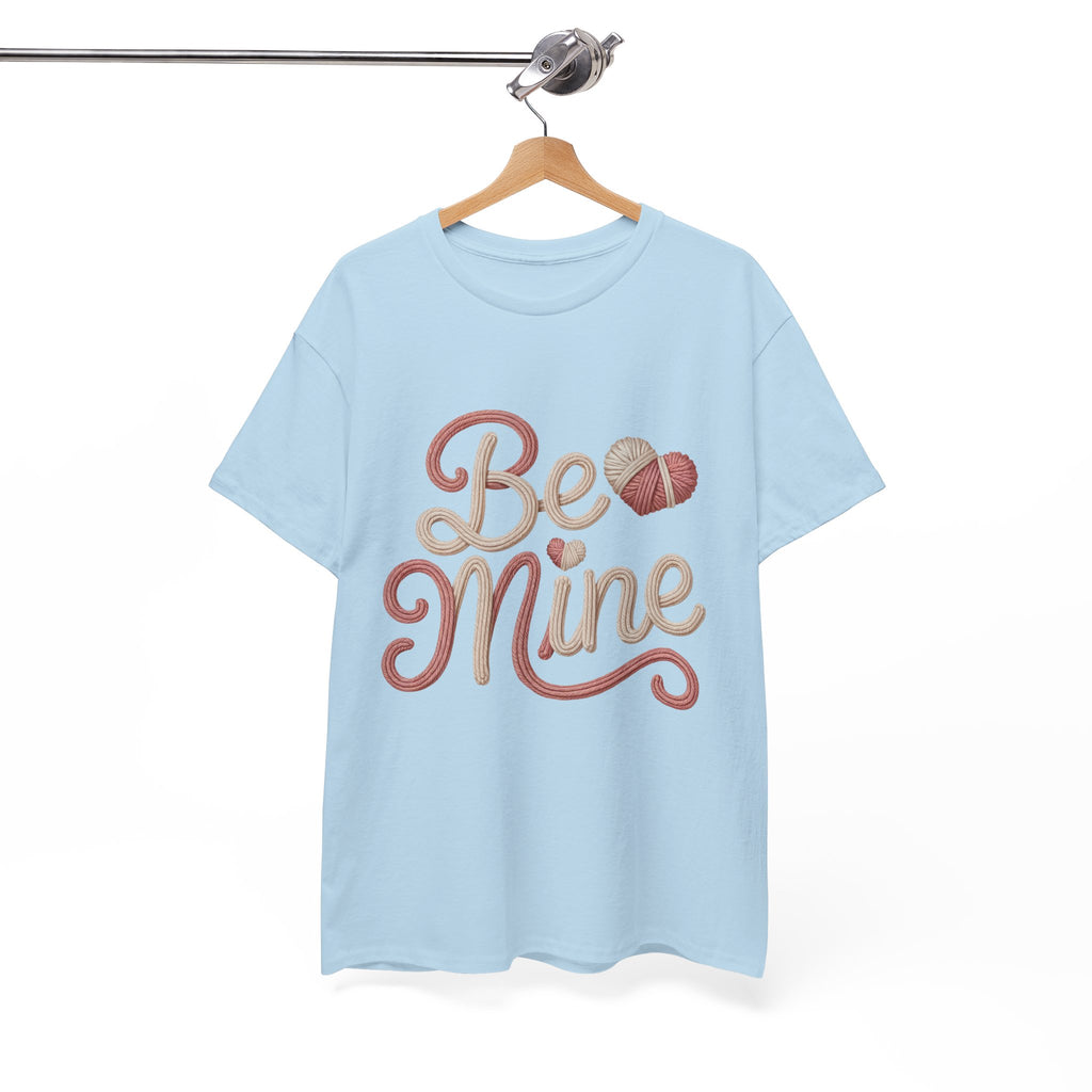 Be Mine Yarn Heart T-Shirt — Valentine’s Faux-Yarn Pink & Cream Unisex Cotton Tee