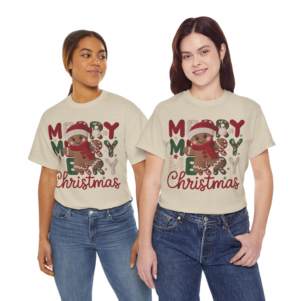 Merry Merry Merry Christmas Gingerbread Unisex Cotton Tee