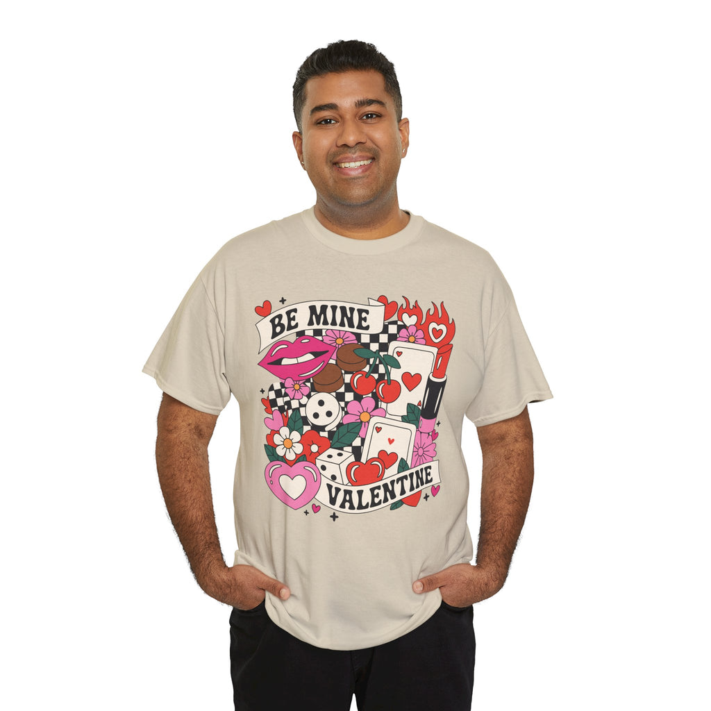 Be Mine Valentine Pop-Art Tee — Lips, Cherries & Retro Valentine Collage...Unisex Cotton Tee