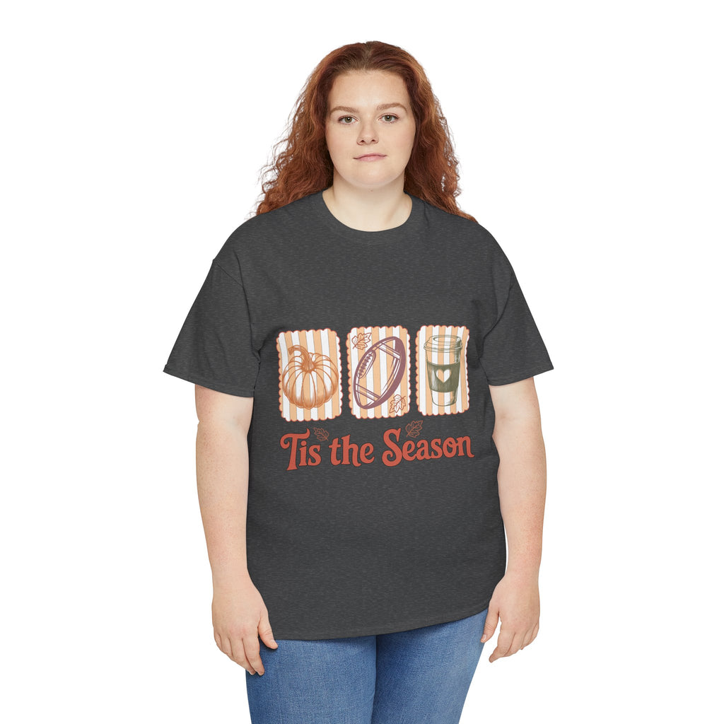 Tis the Season Pumpkin, Football & Coffee Fall Unisex Cotton T-Shirt