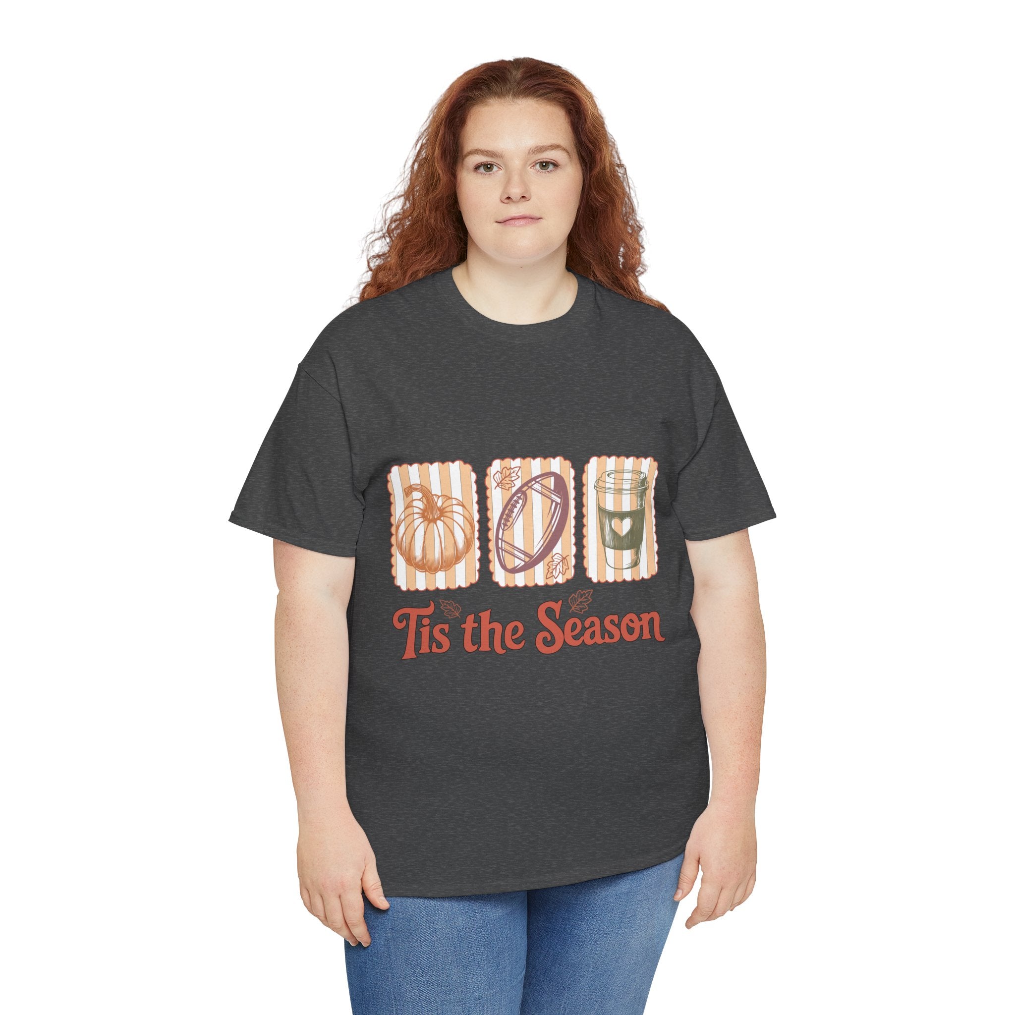 Tis the Season Pumpkin, Football & Coffee Fall Unisex Cotton T-Shirt