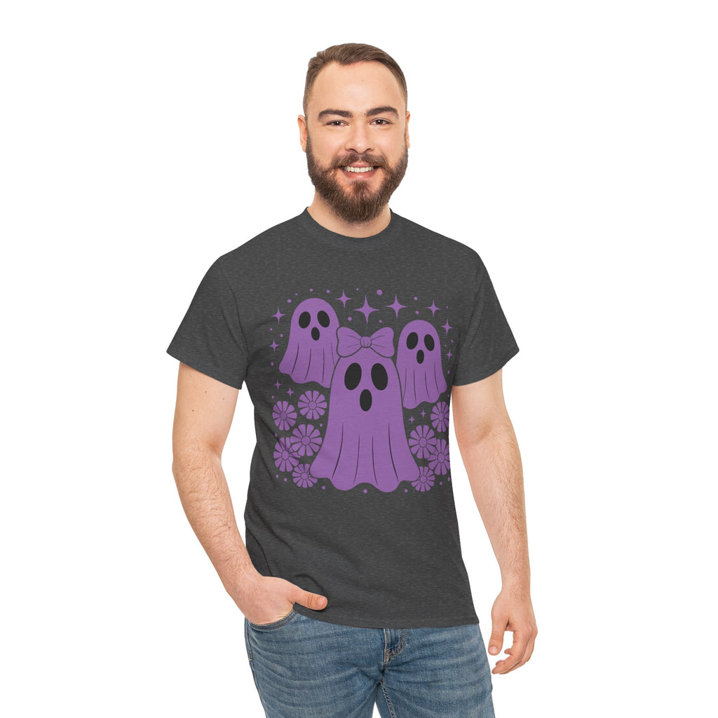 Purple Ghost Halloween Unisex Cotton Tee