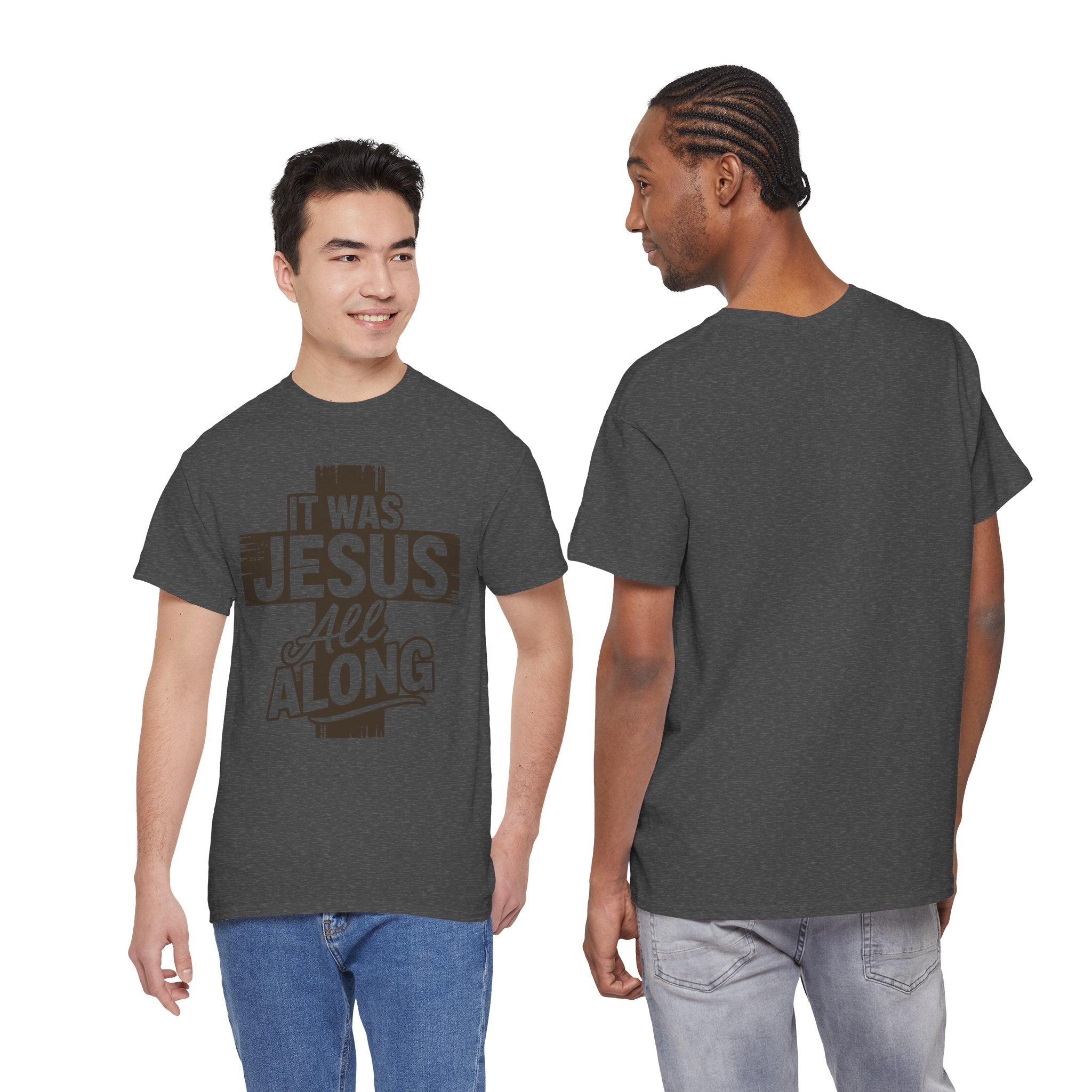It Was Jesus All Along T-Shirt — Rustic Brown Cross Christian Unisex Cotton Tee