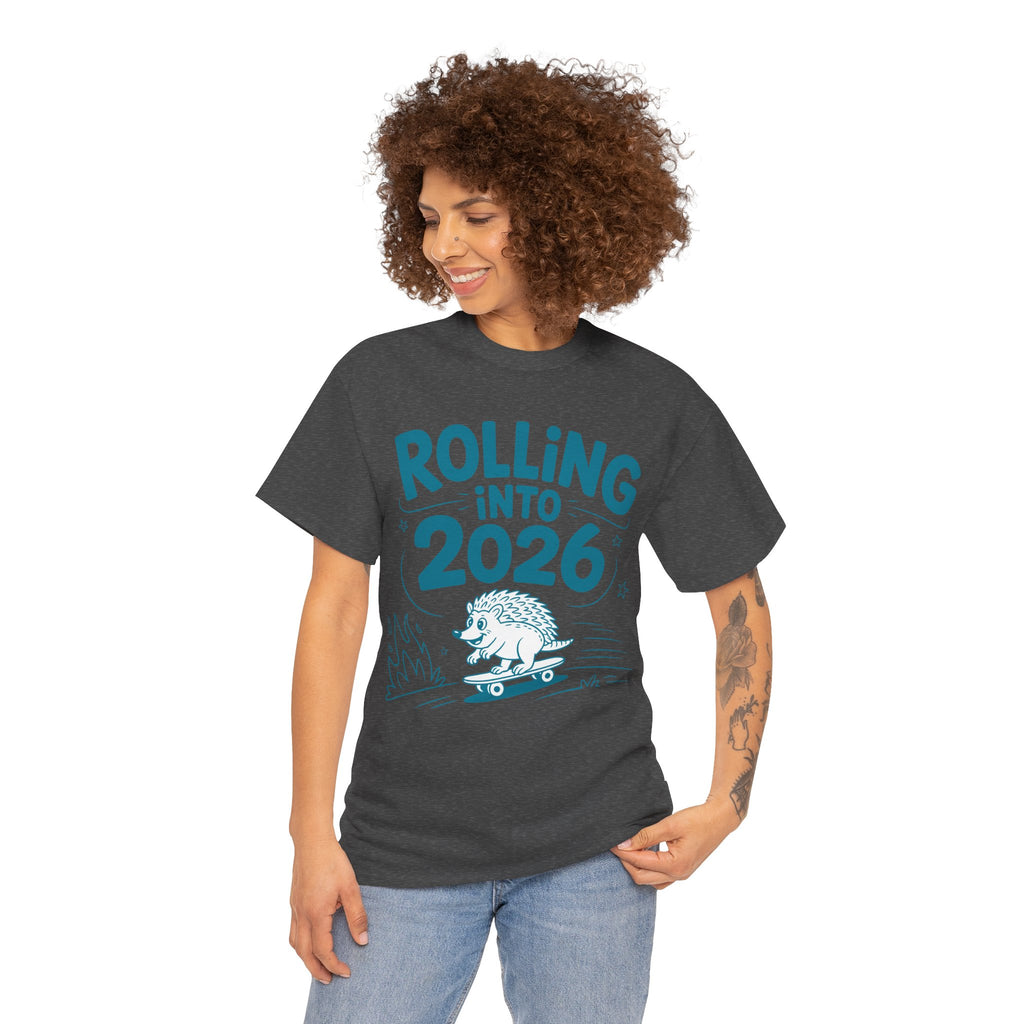 Rolling Into 2026 Hedgehog Skateboard Unisex Cotton Tee