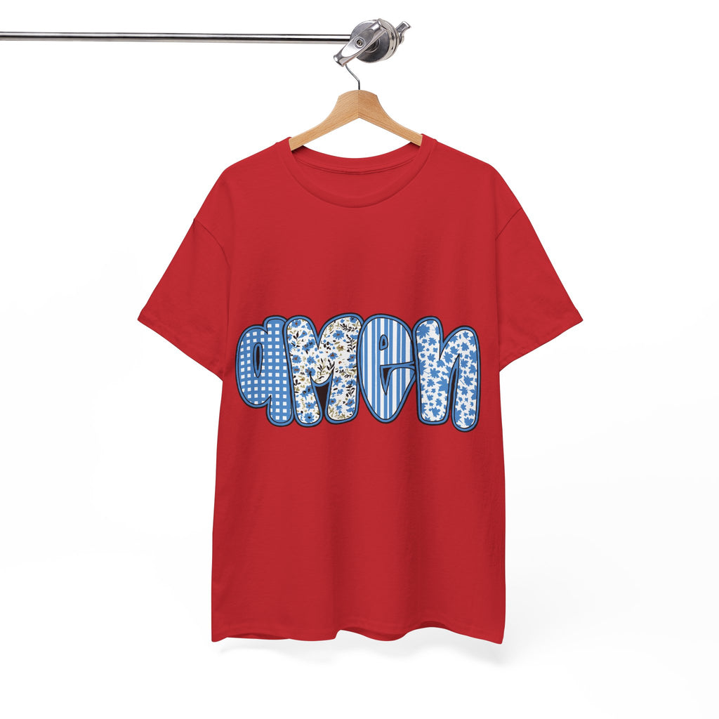 Amen Blue Floral Tee — Decorative Floral Lettering Christian Shirt Unisex Cotton Tee