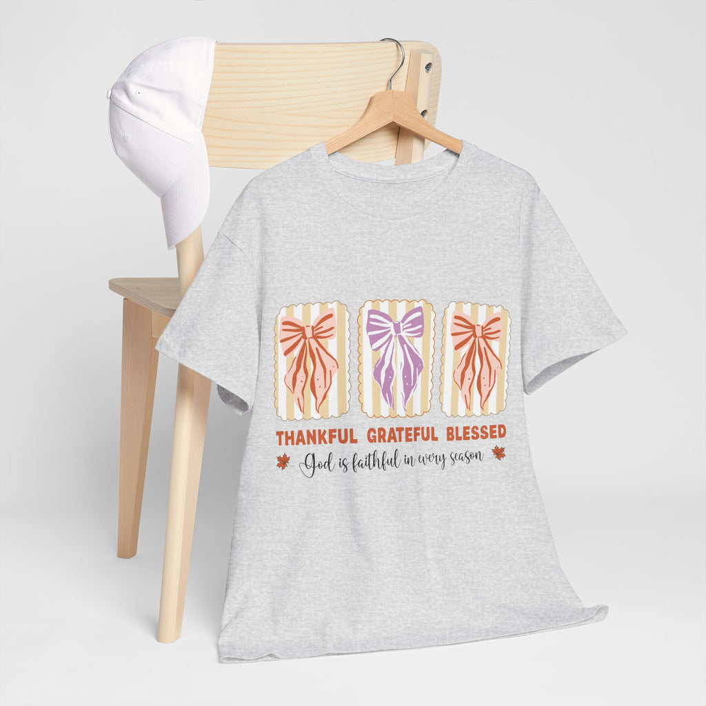 Thankful Grateful Blessed Fall Tee — God Is Faithful Pastel Bows..Unisex Cotton Tee