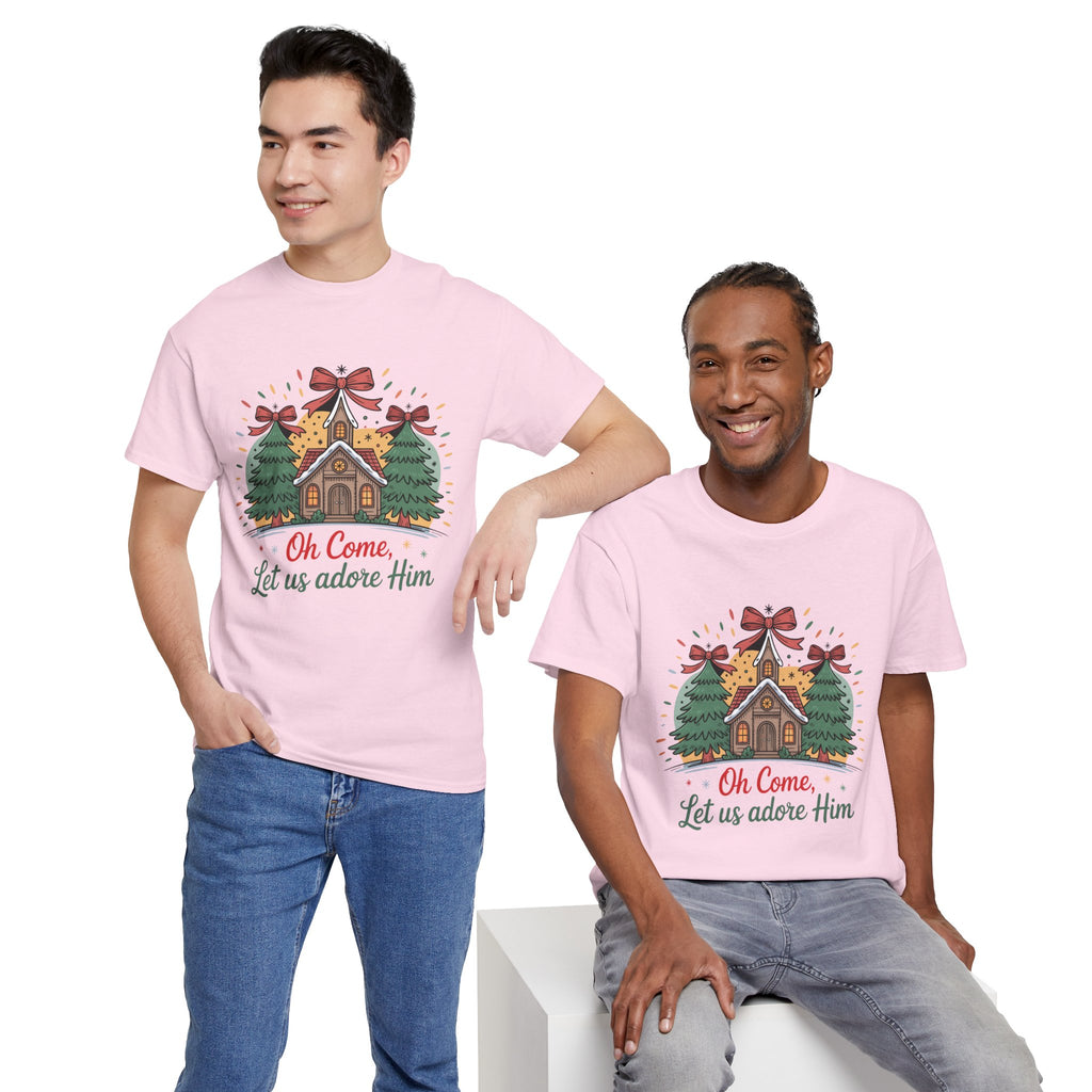 Oh Come Let Us Adore Him Christmas Tee — Church & Trees Holiday Unisex Cotton Tshirt