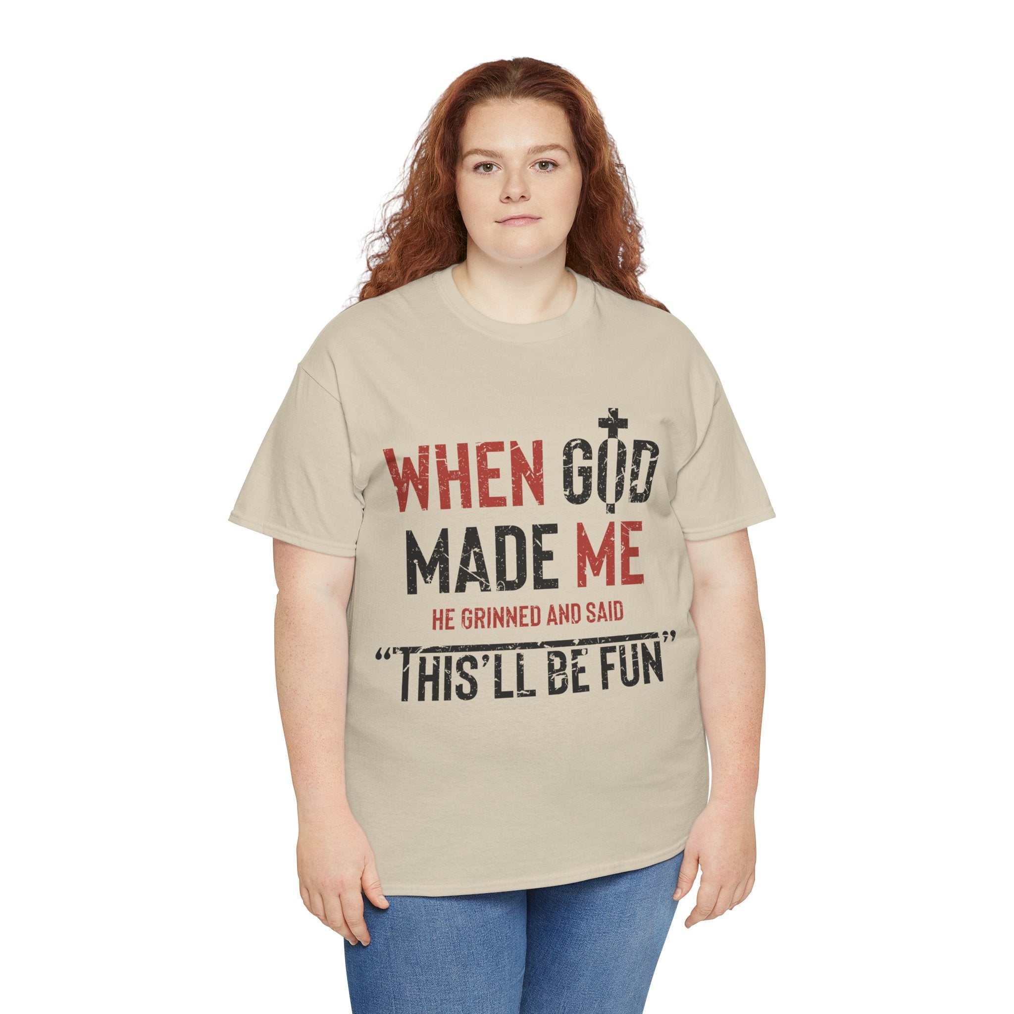 Humorous Grunge Quote Tee — "When He Saw Me, He Grinned and Said"Unisec Cotton Tee