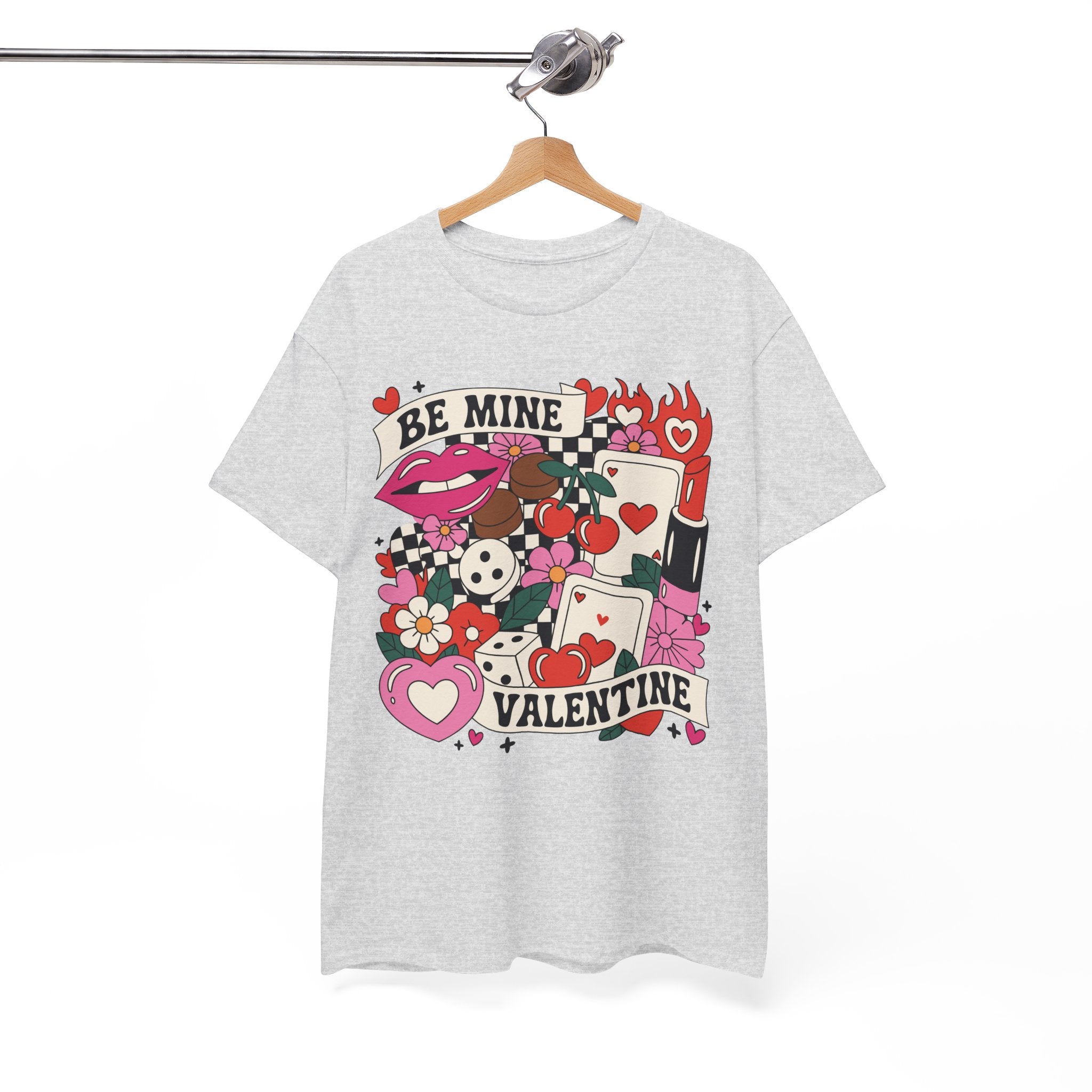 Be Mine Valentine Pop-Art Tee — Lips, Cherries & Retro Valentine Collage...Unisex Cotton Tee