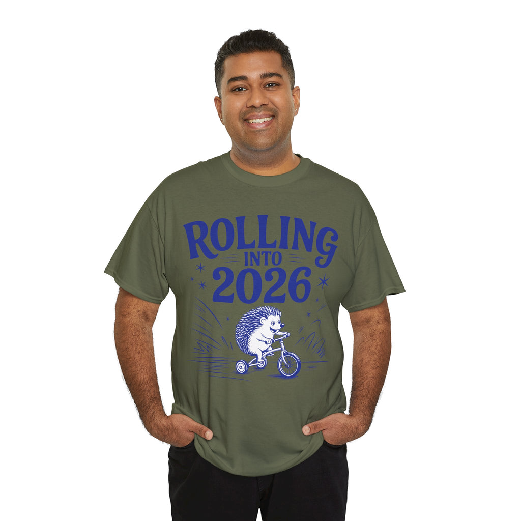 Rolling Into 2026 Hedgehog Tricycle Unisex Cotton Tee